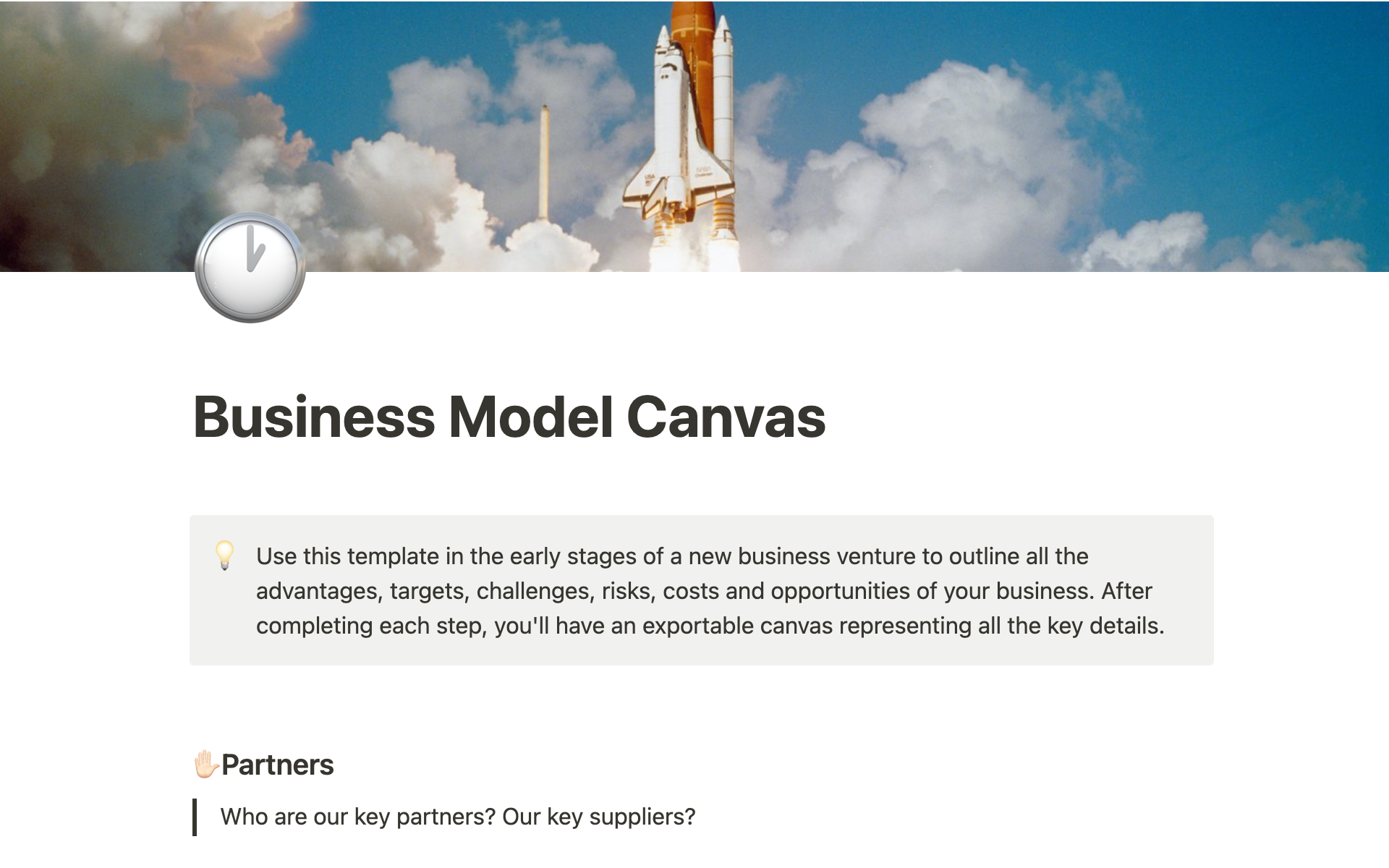 Uma prévia do modelo para Business Model Canvas