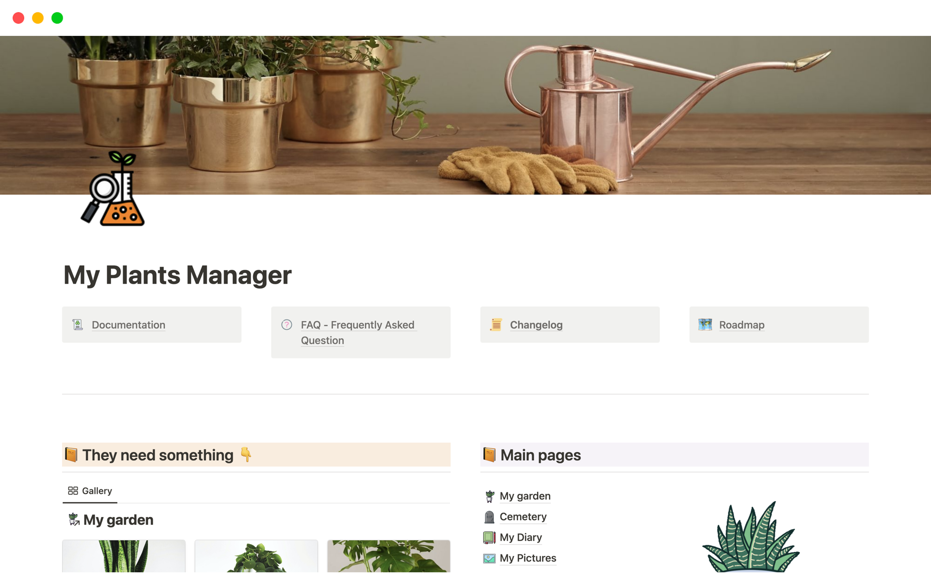 A template preview for My Plants Manager