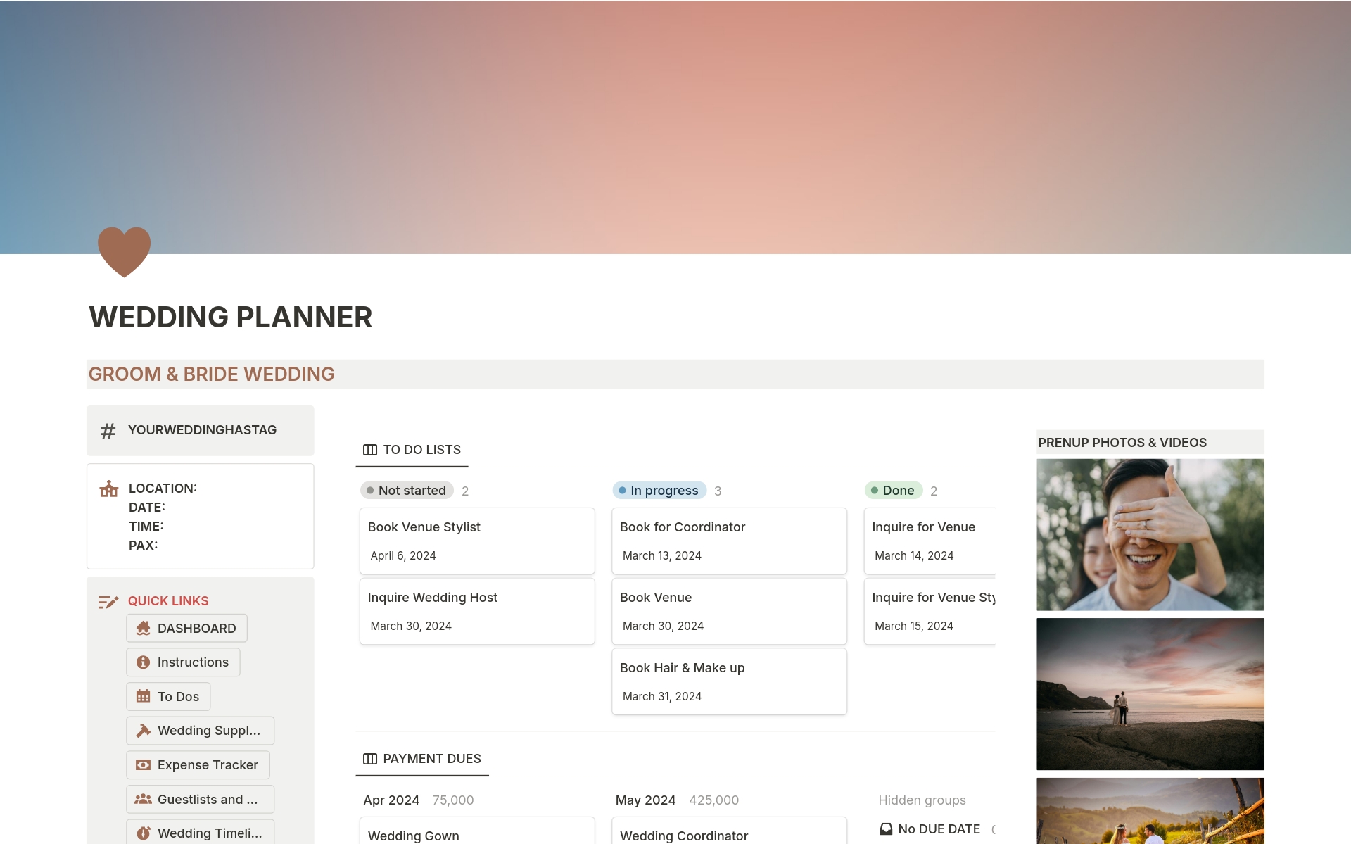 A template preview for Wedding Planner