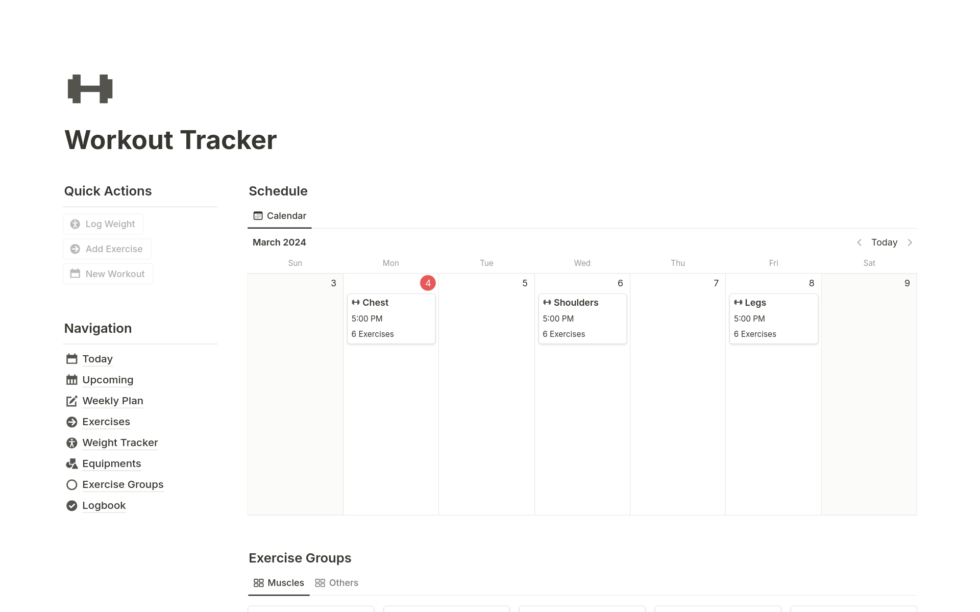 A template preview for Ultimate Workout Tracker