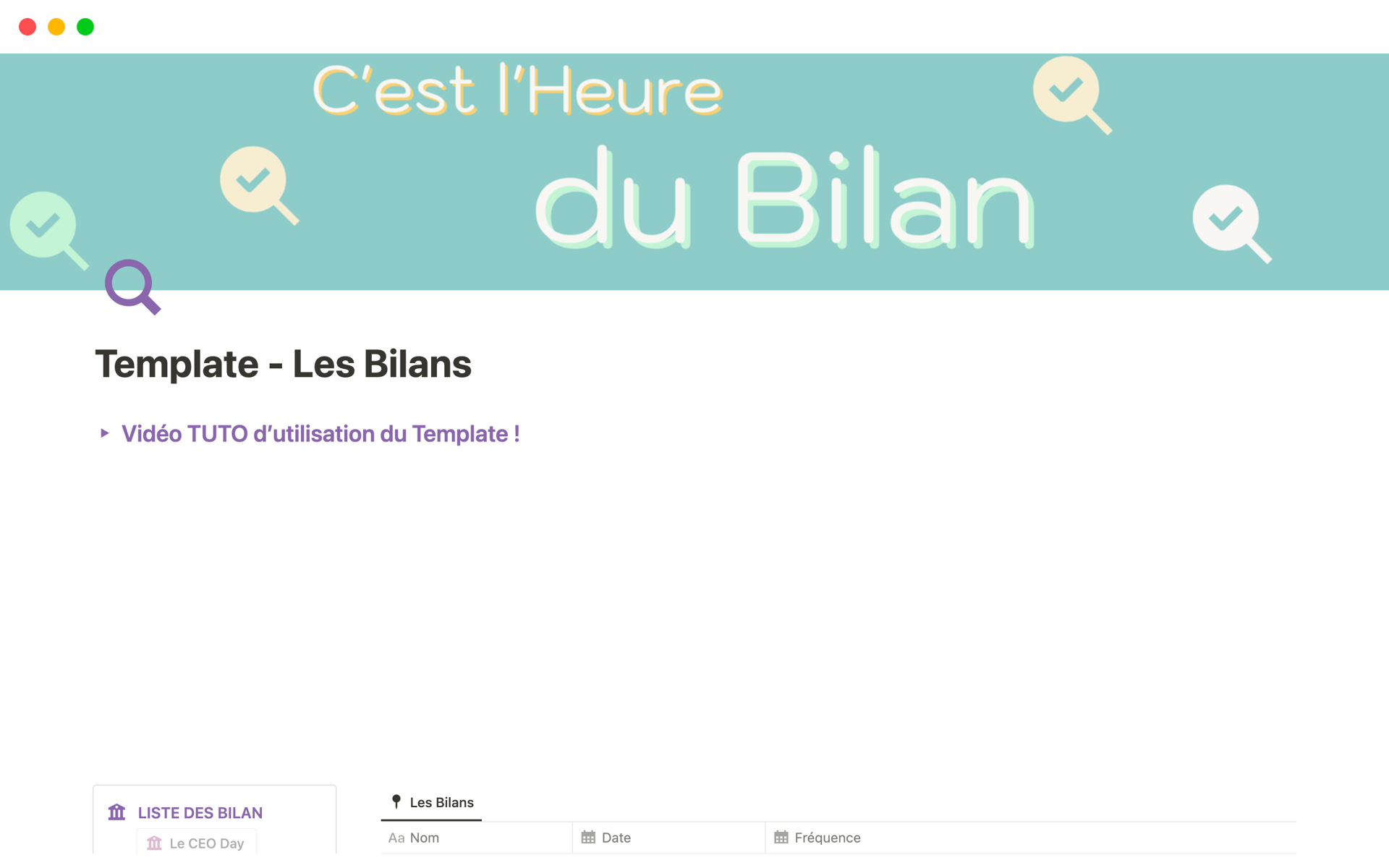 A template preview for Template - Les Bilans