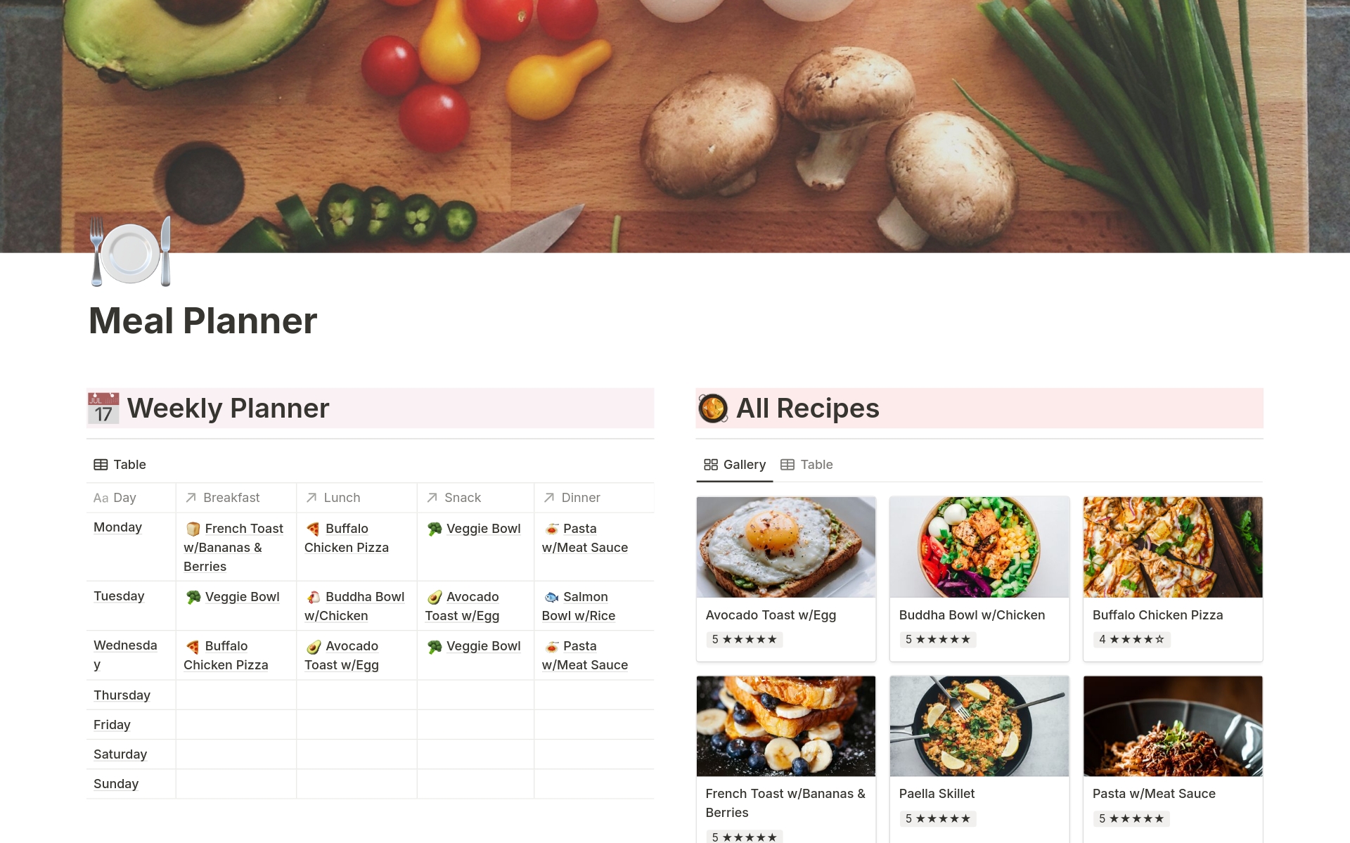 A template preview for Pocket Meal Planner