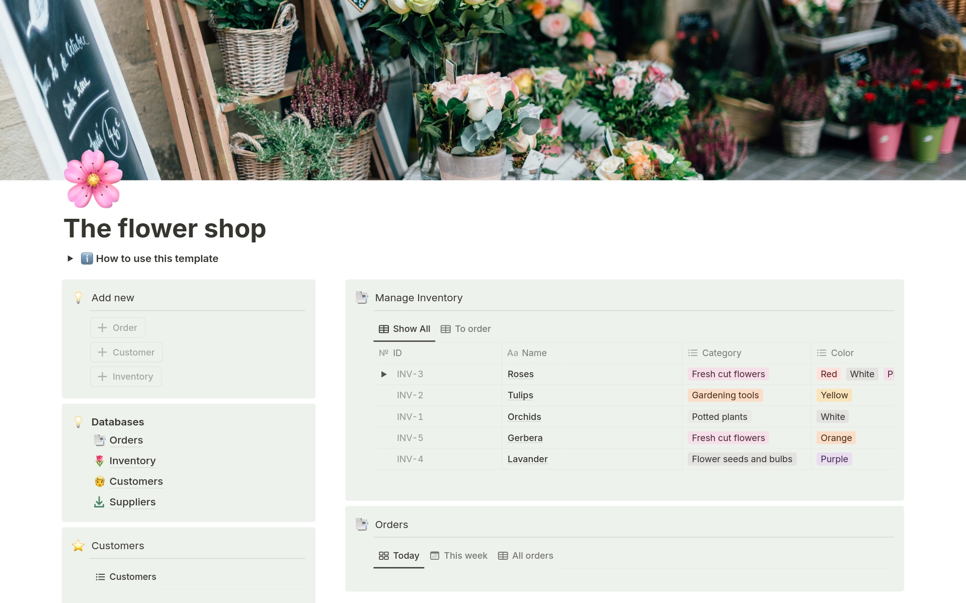 Flower shop Template | Notion Marketplace