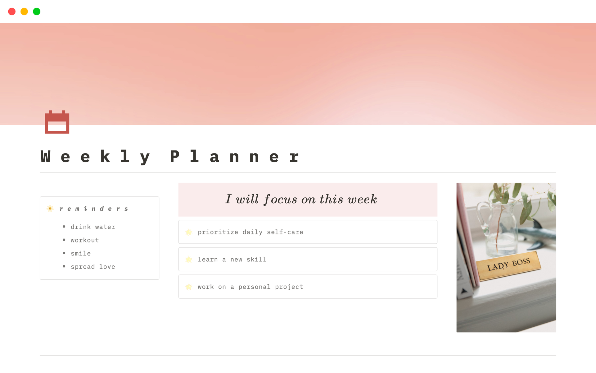 A template preview for Weekly Planner