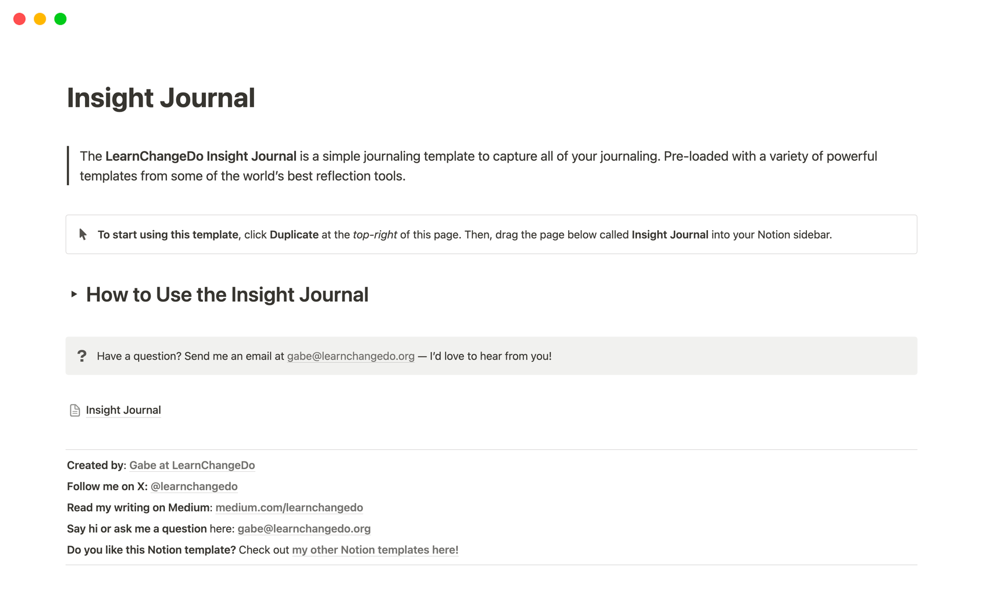 A template preview for Insight Journal