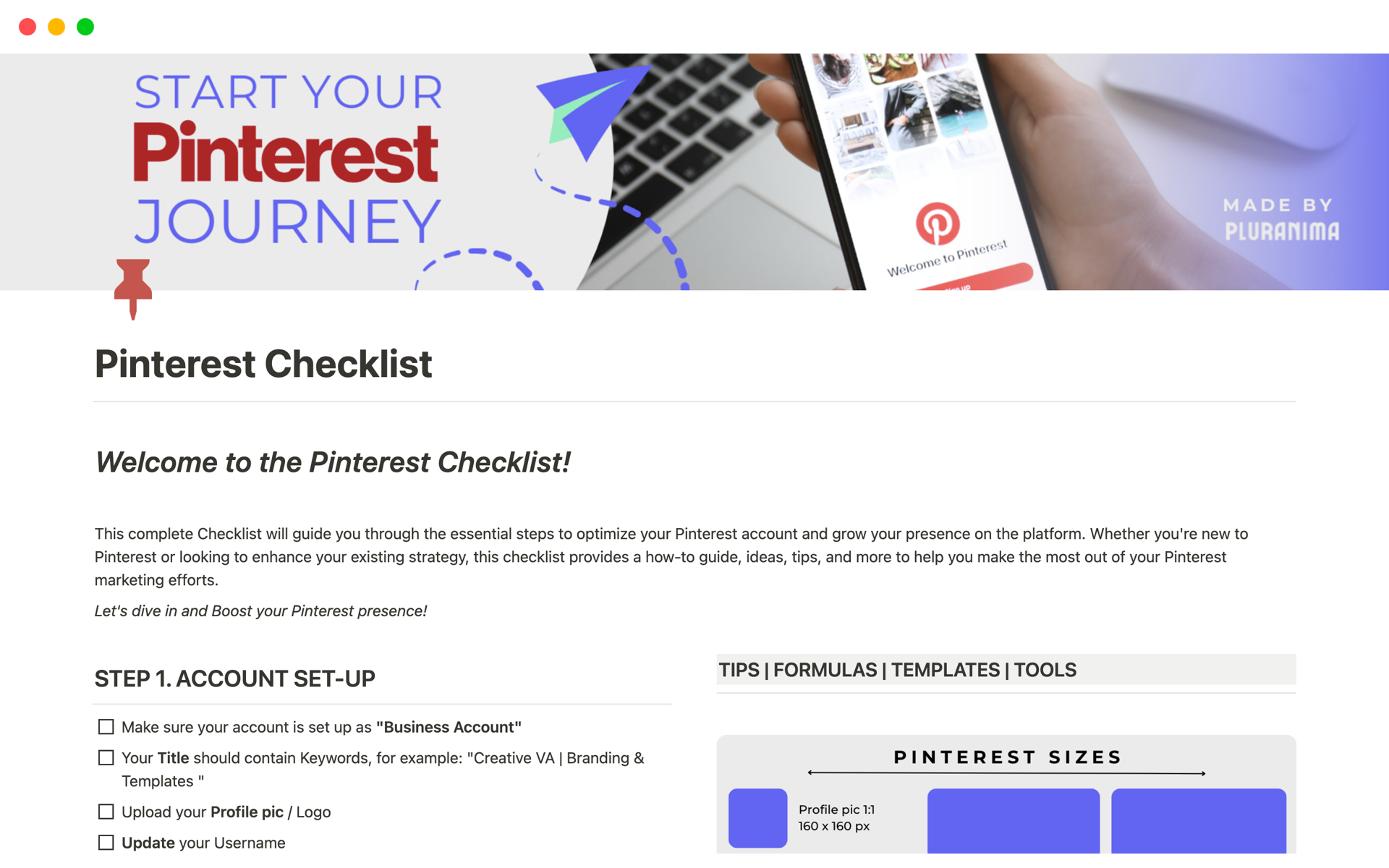A template preview for Pinterest Checklist