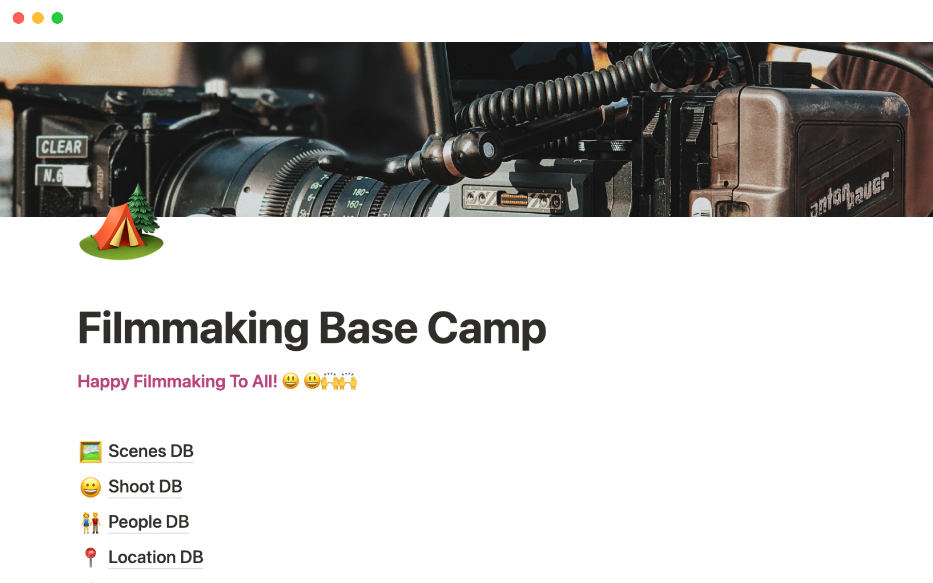 A template preview for Filmmaking basecamp