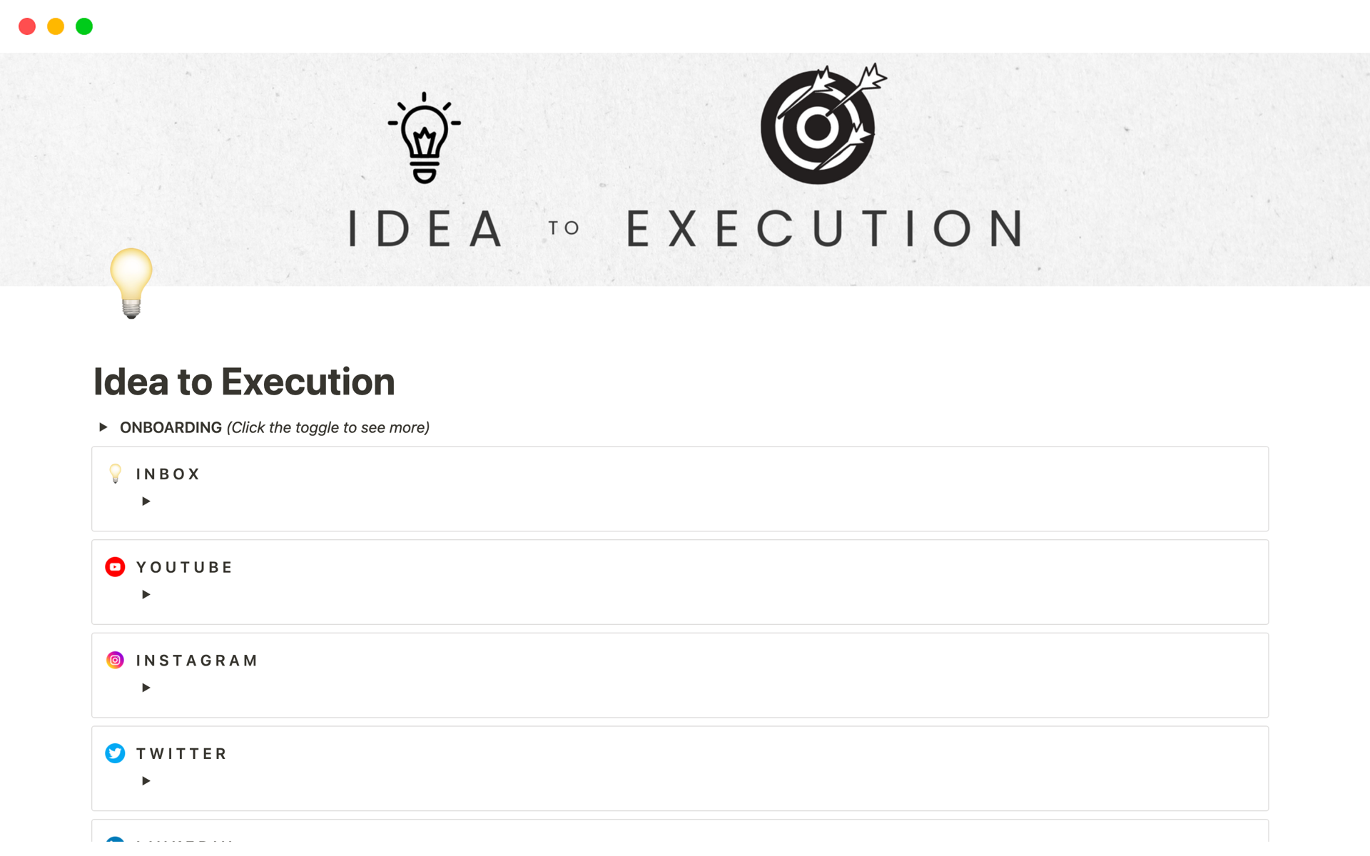 A template preview for Idea to Execution