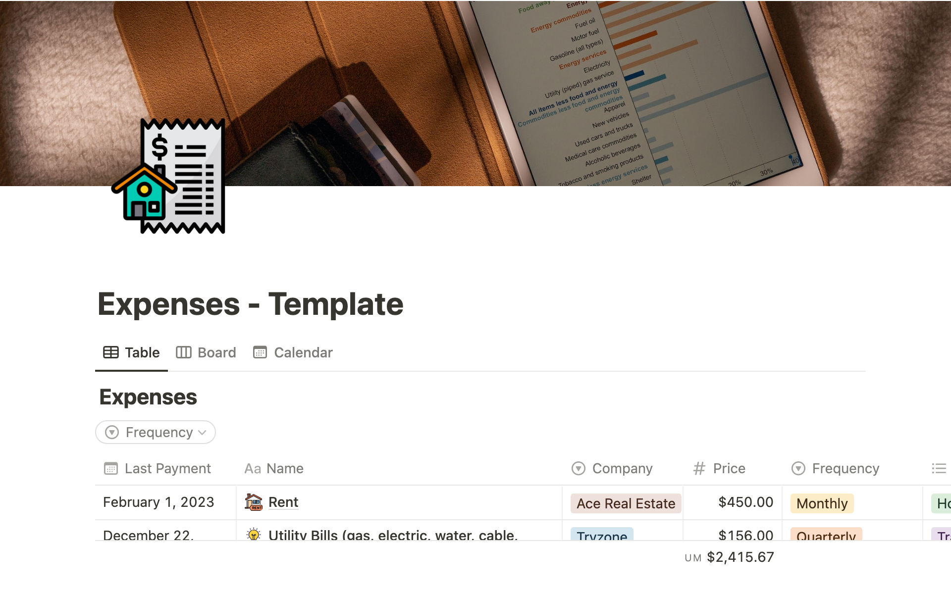 Monthly Expenses Notion Template
