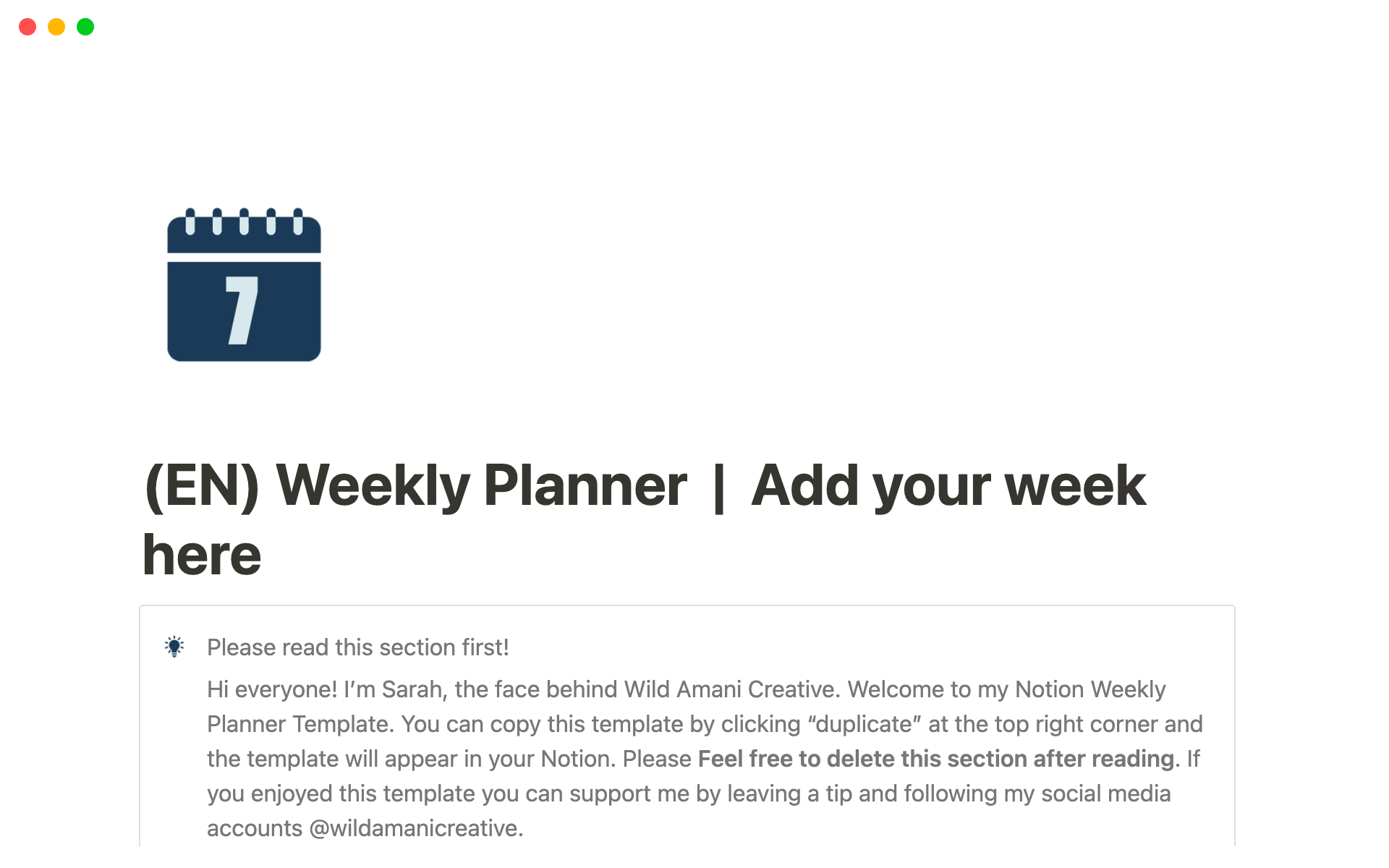 A template preview for Notion Weekly Planner