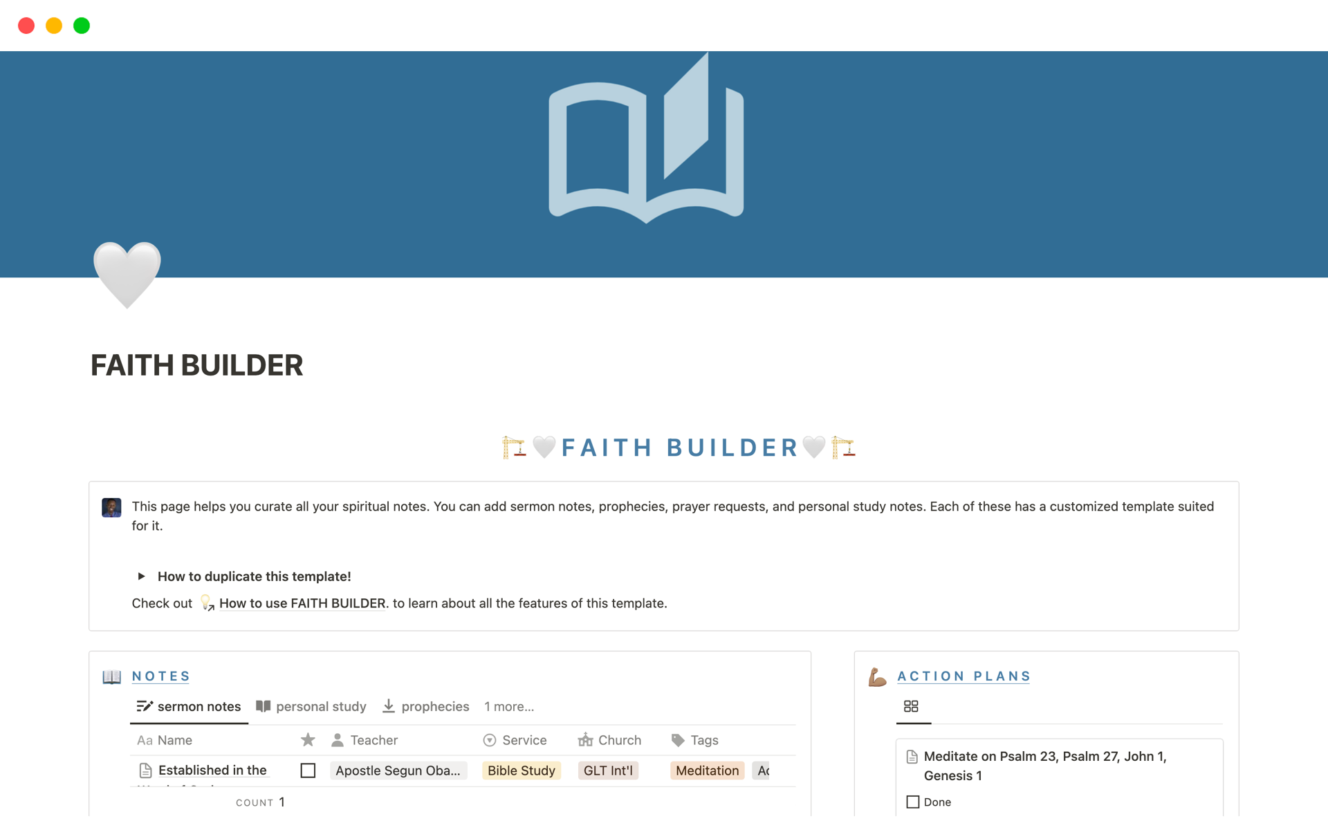 A template preview for FAITH BUILDER