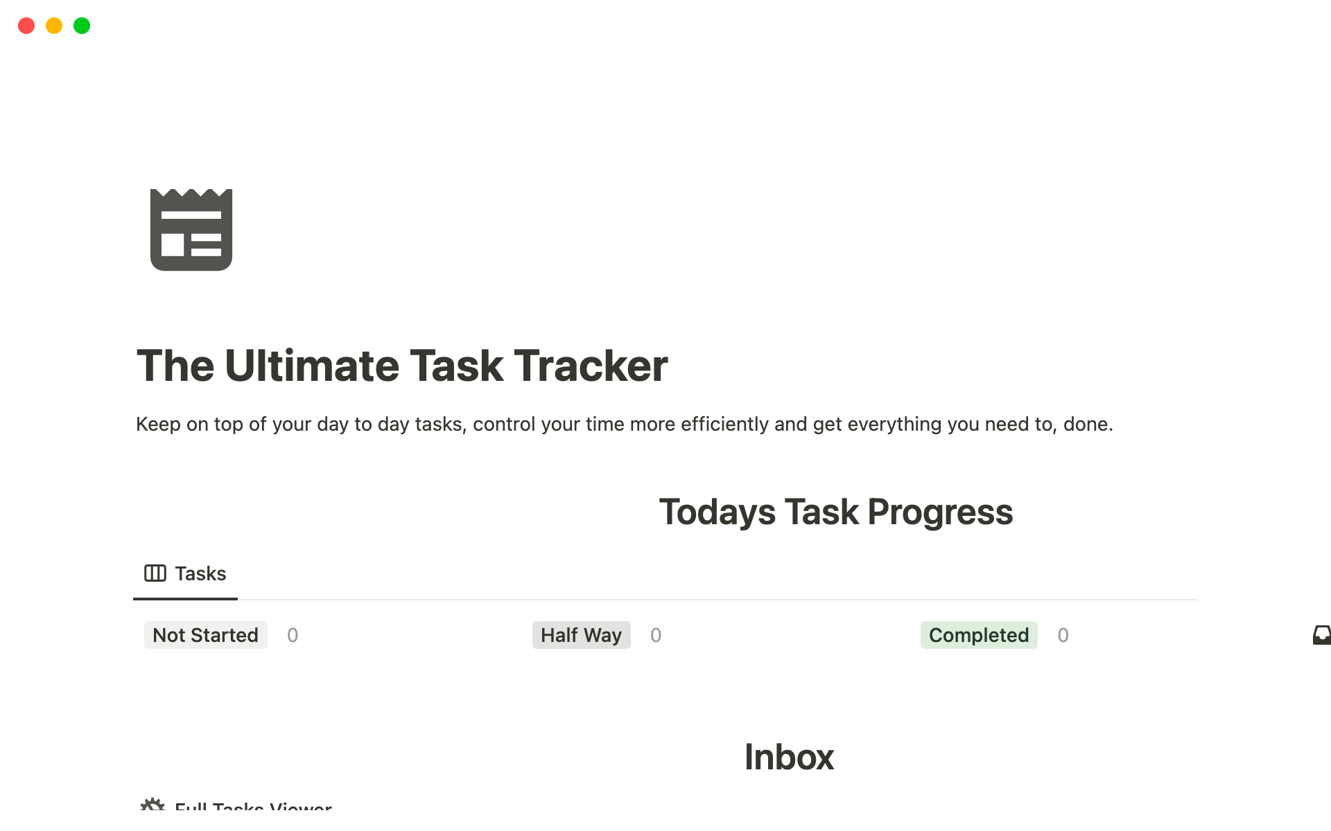 Eine Vorlagenvorschau für The Ultimate Task Tracker