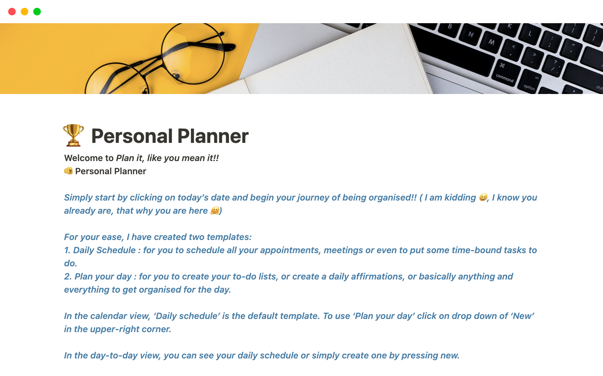 A template preview for Personal Planner