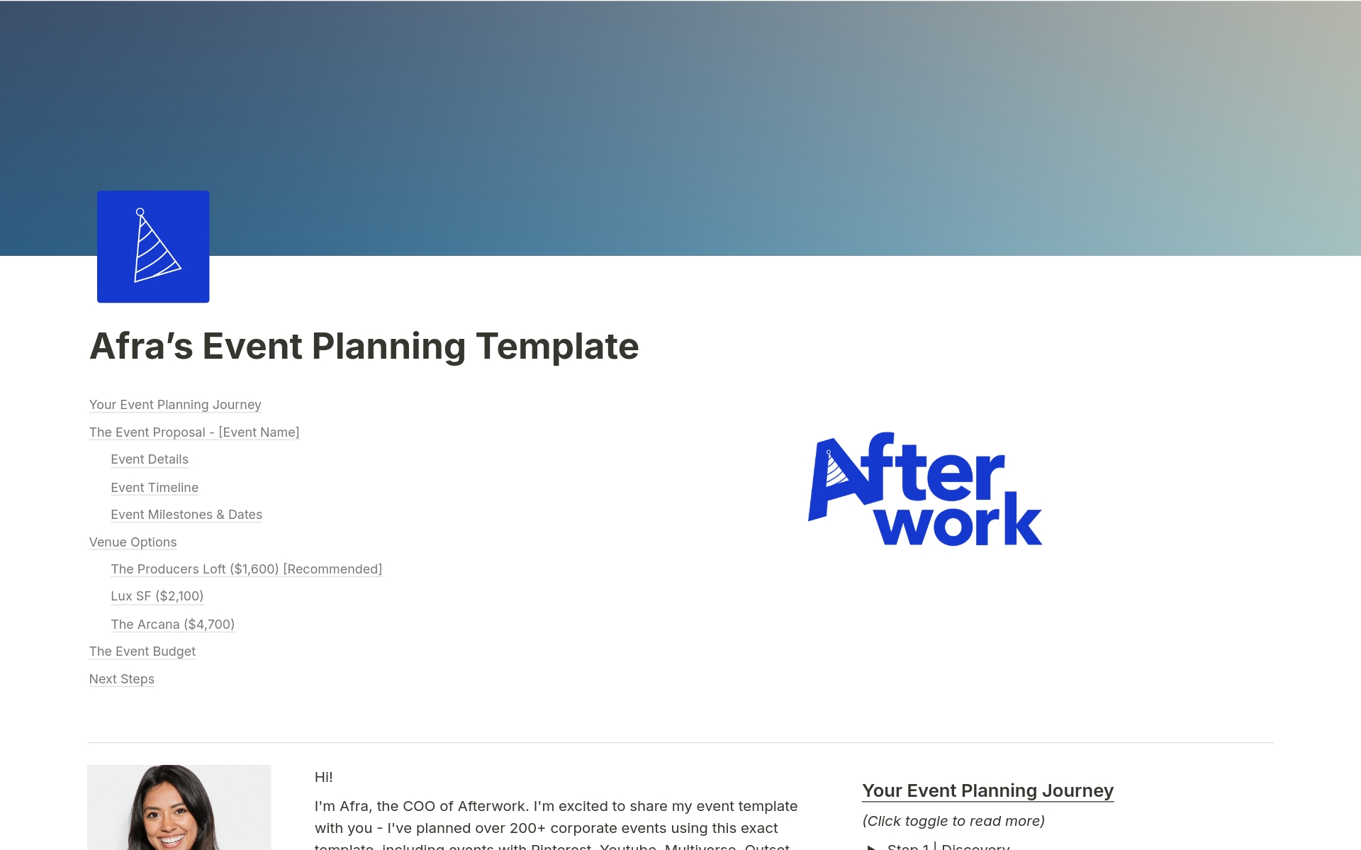 This template helps you organize all your event planning and logistics in one place. 