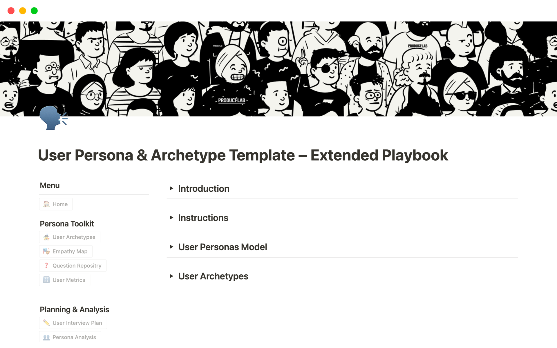 A template preview for User Persona & Archetype – Extended Playbook