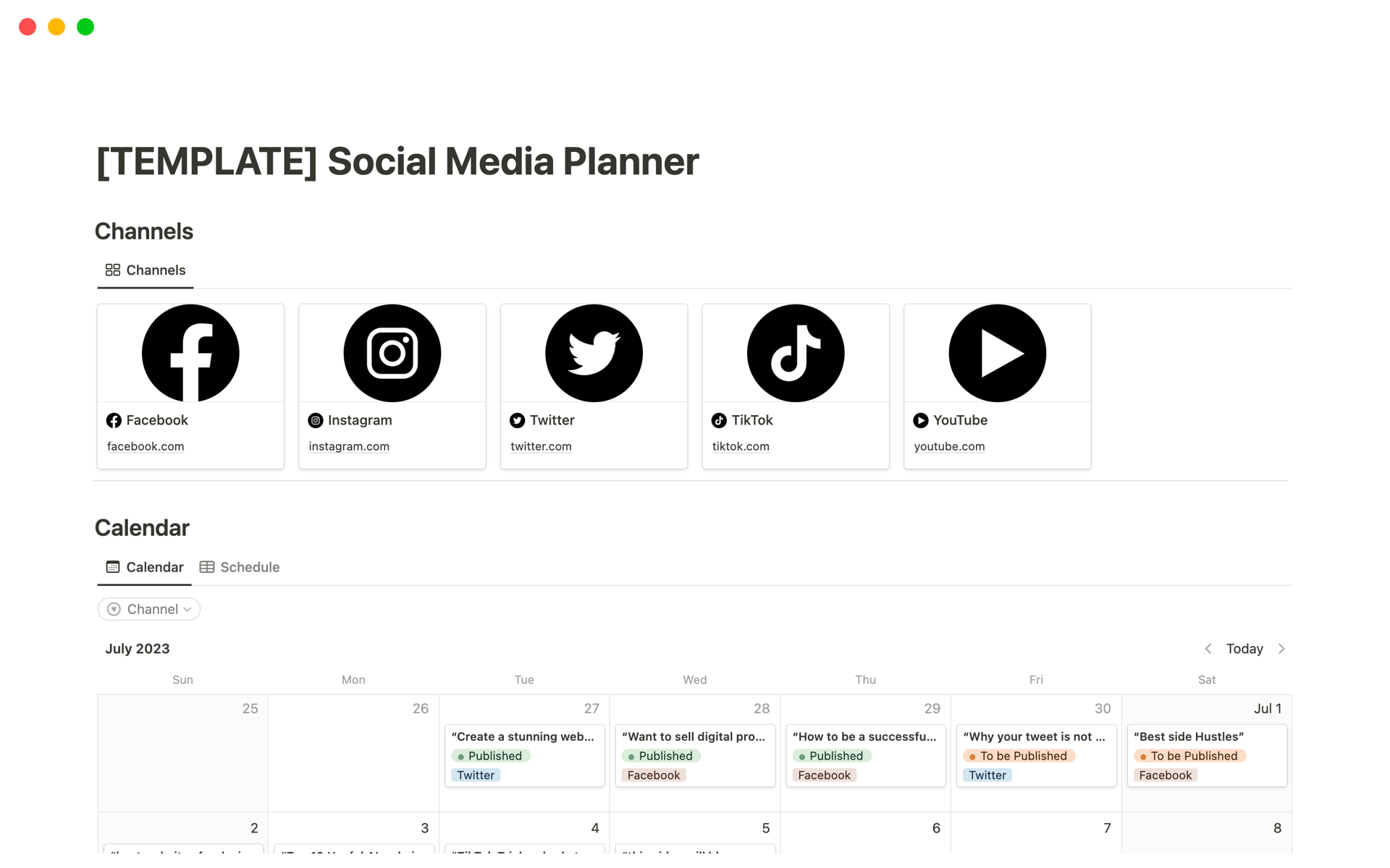 Social Media Planner Notion Template