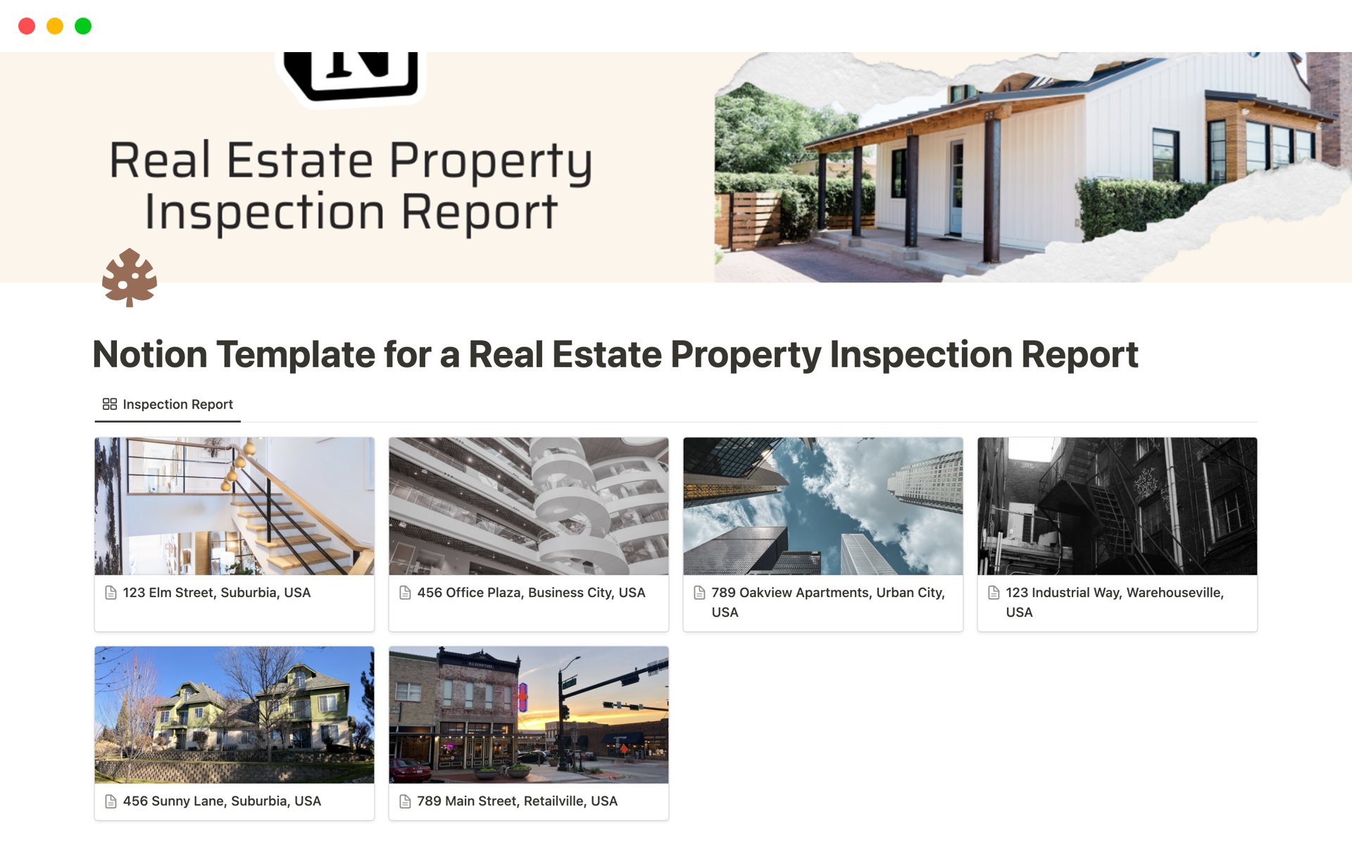 Vista previa de una plantilla para Real Estate Property Inspection Report
