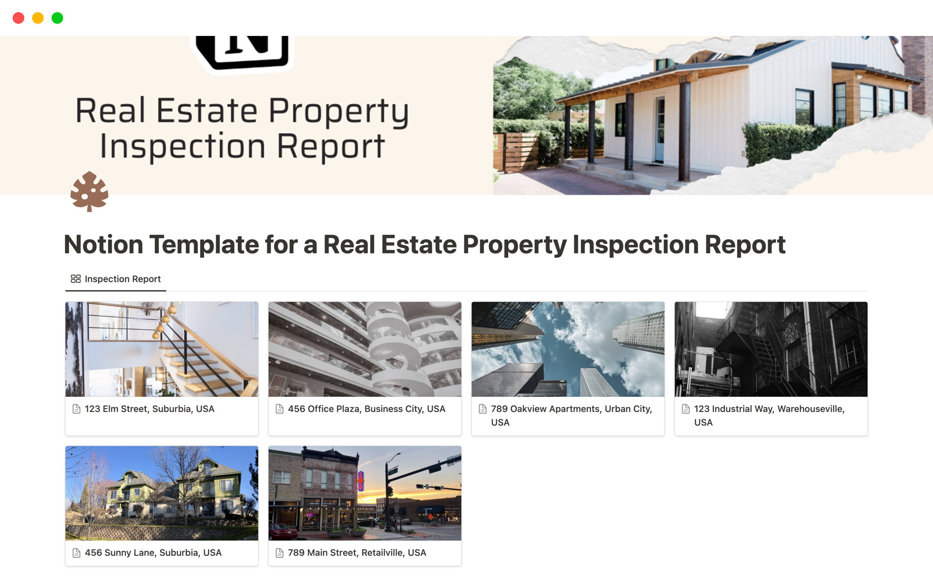 Real Estate Property Inspection Report Notion Template