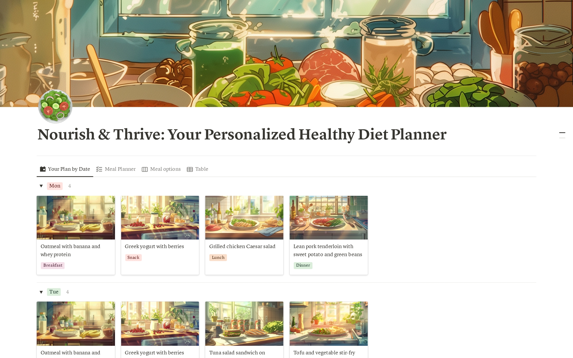 Diet planner notion template