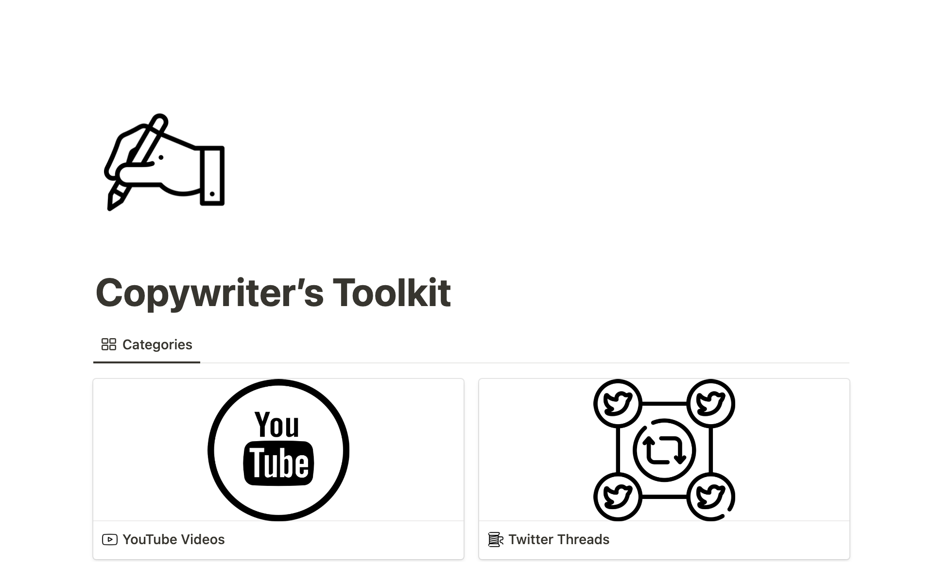 A template preview for Copywriter's Toolkit