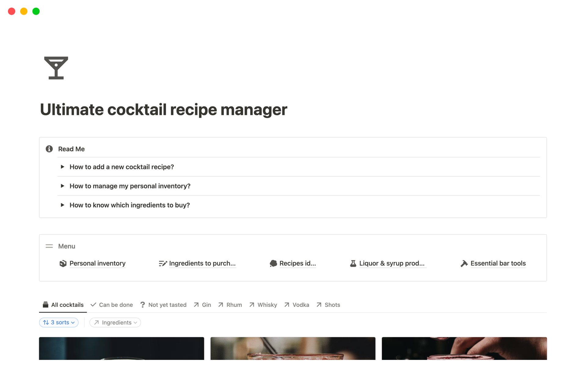 A template preview for Ultimate cocktail recipe manager