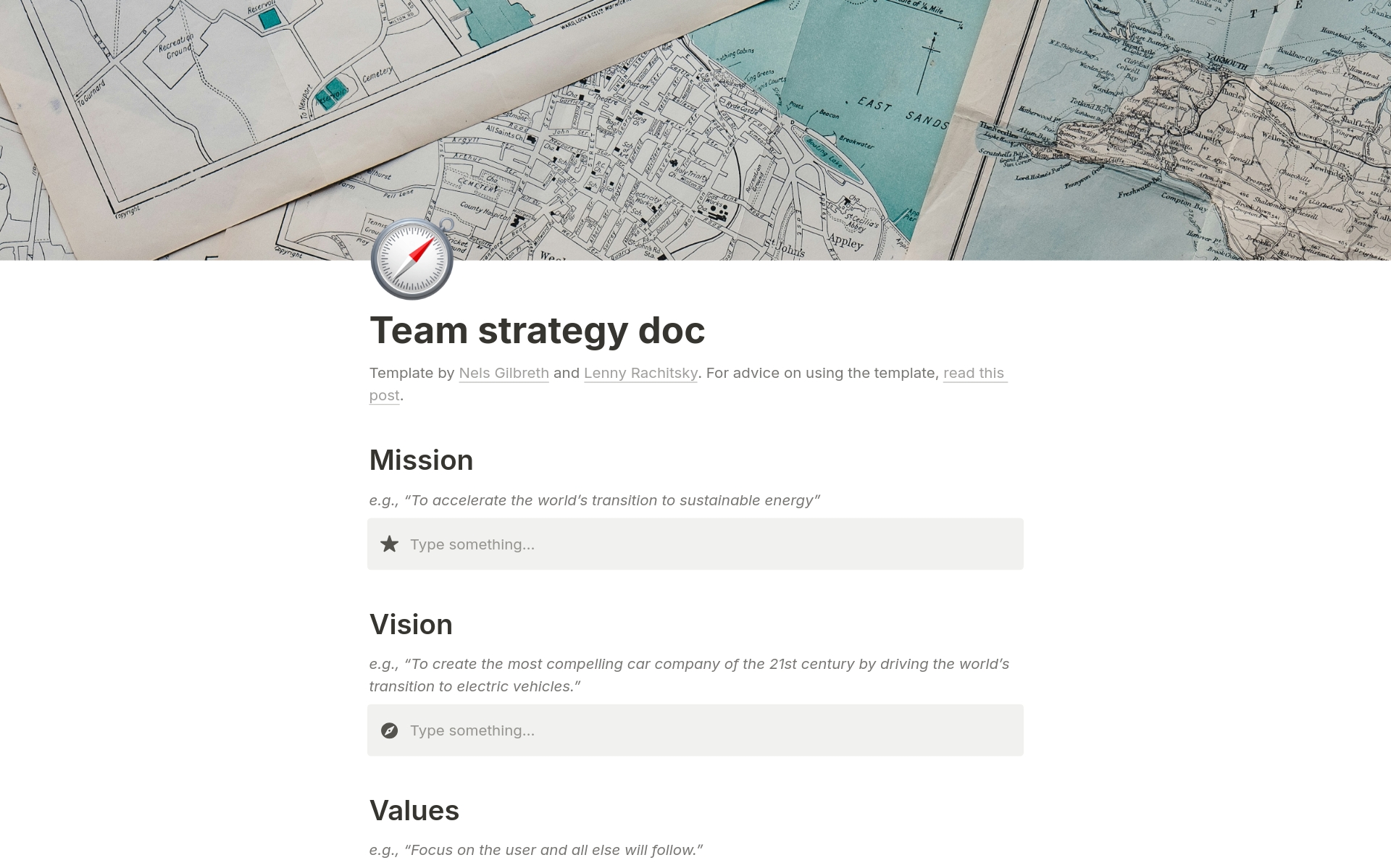 A template preview for Team strategy doc