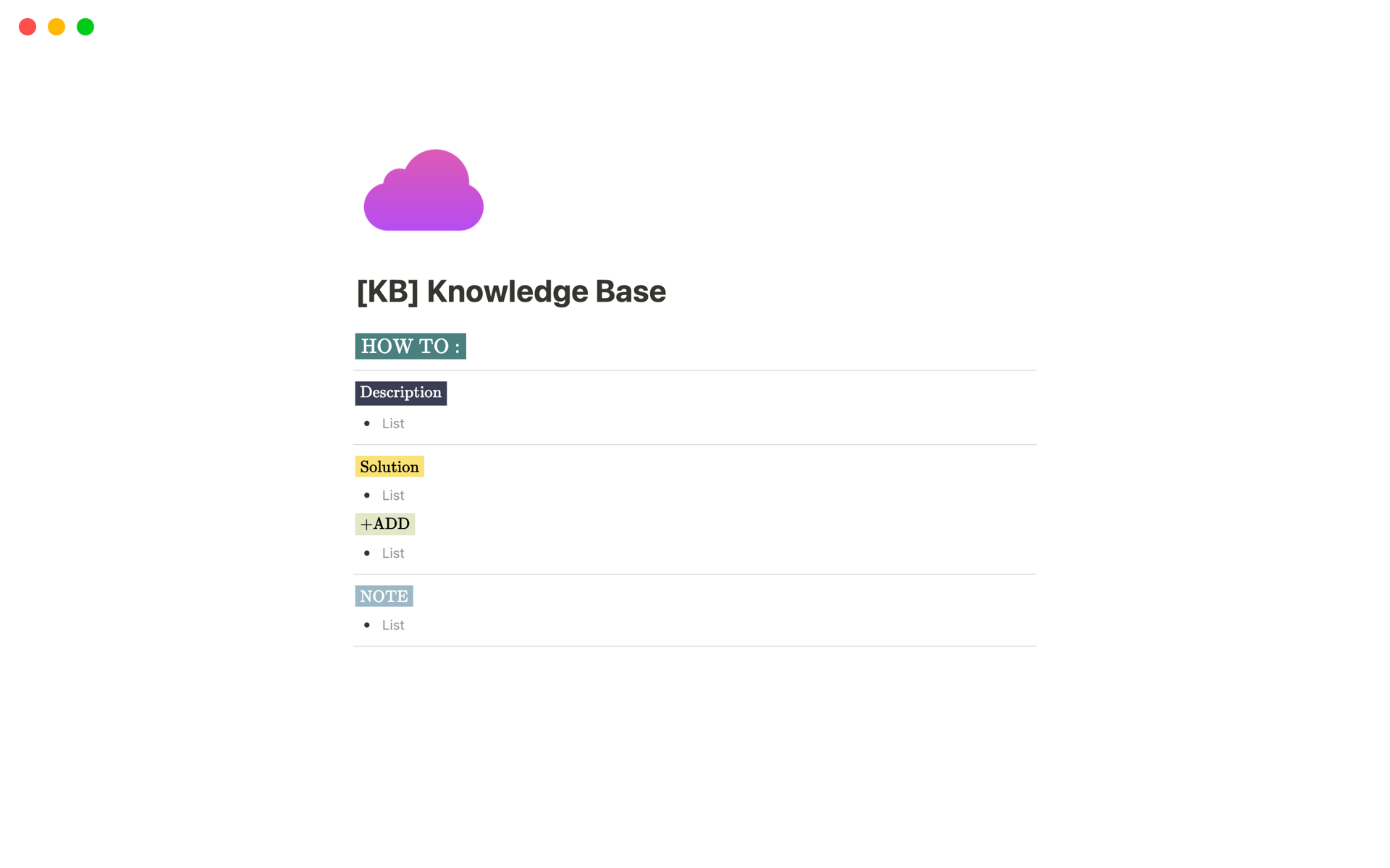 Eine Vorlagenvorschau für [KB] Knowledge Base 