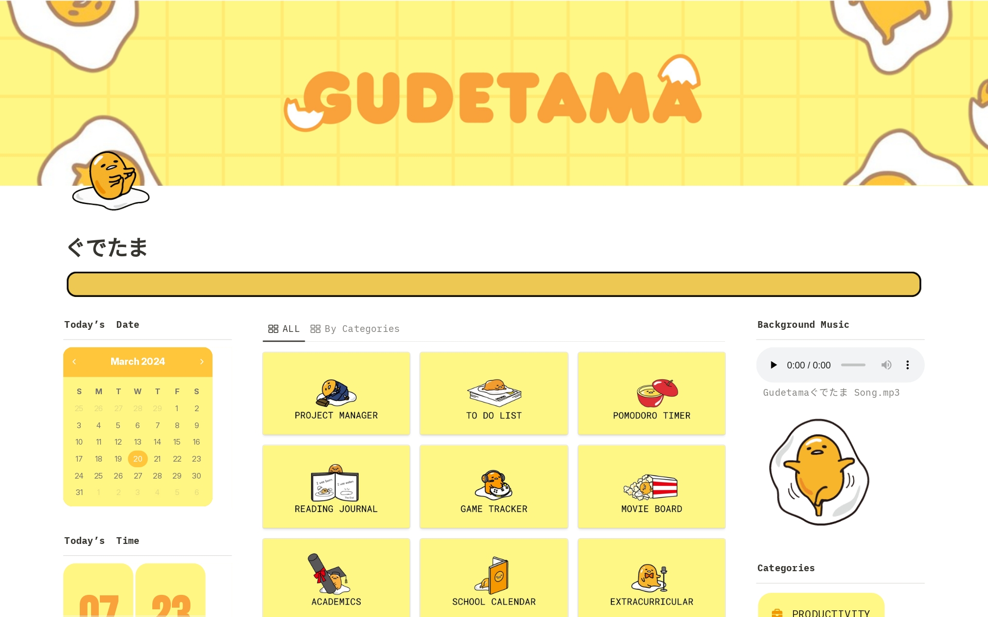 A template preview for Gudetama Premium Life Planner