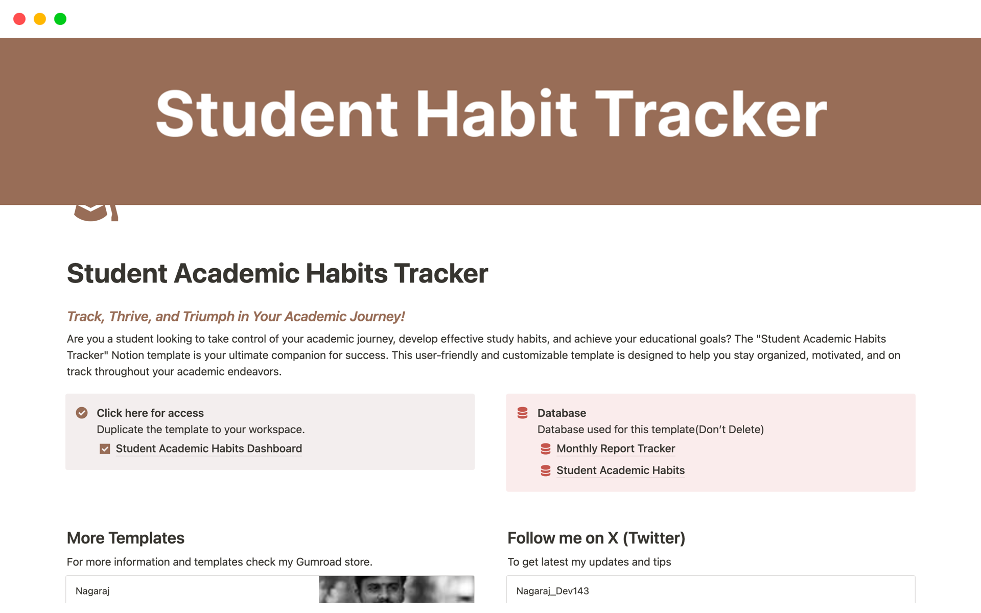 A template preview for Student Academic Habits Tracker