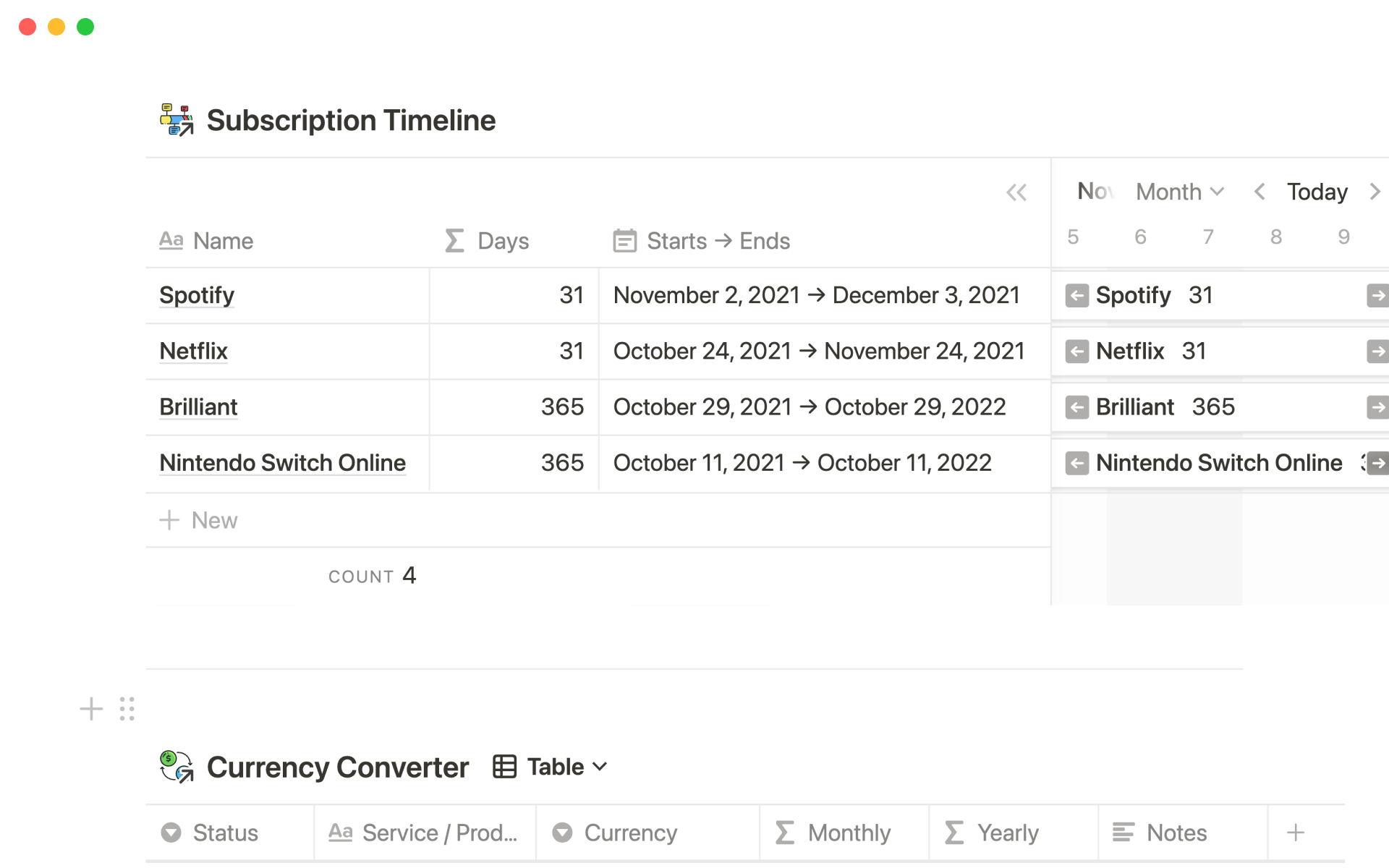 Track your subscriptions, get reminders, view timeline, and convert currencies into your own.