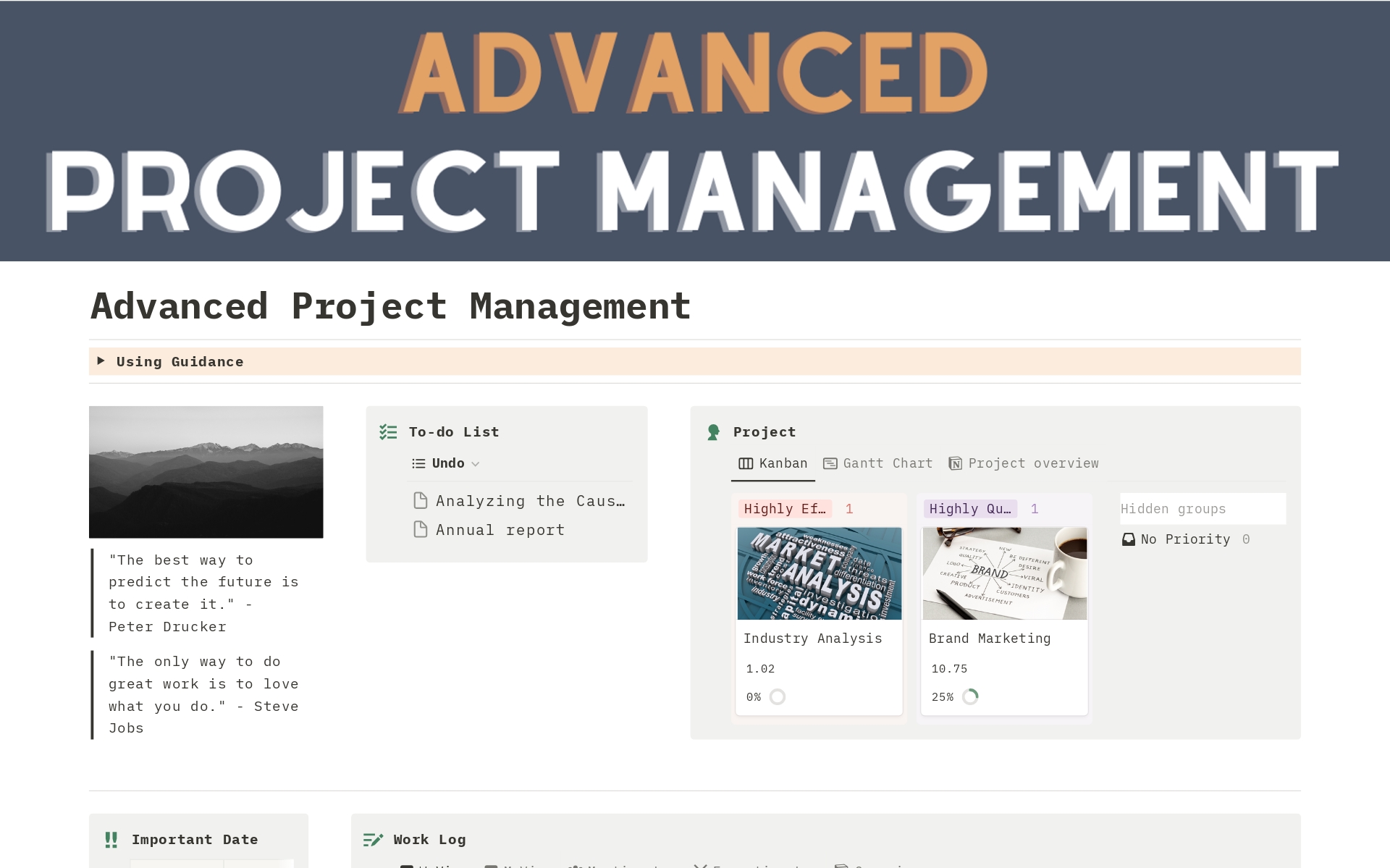 A template preview for Advanced Project Management