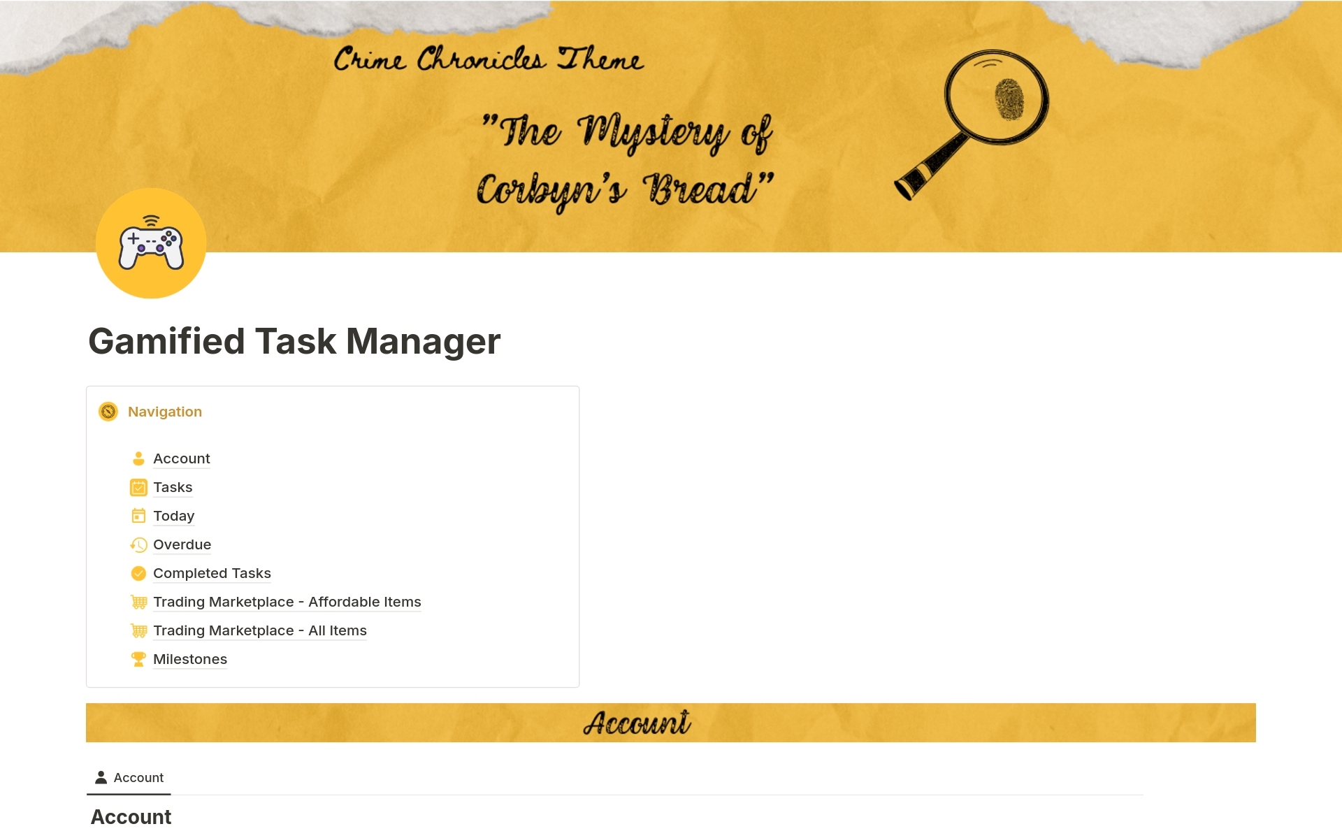 A template preview for Gamified Task Manager