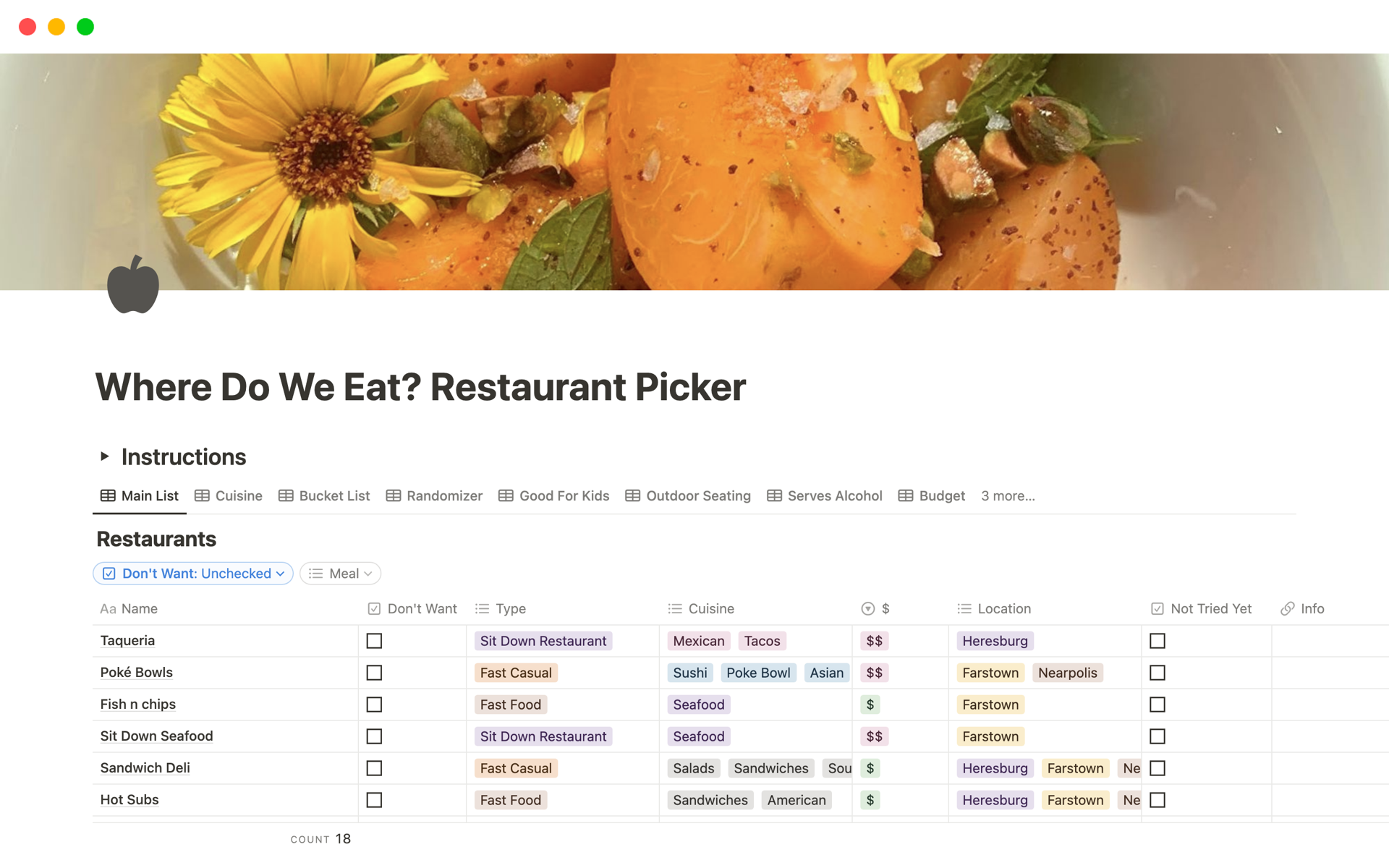 A template preview for Where do we eat? Restaurant Picker