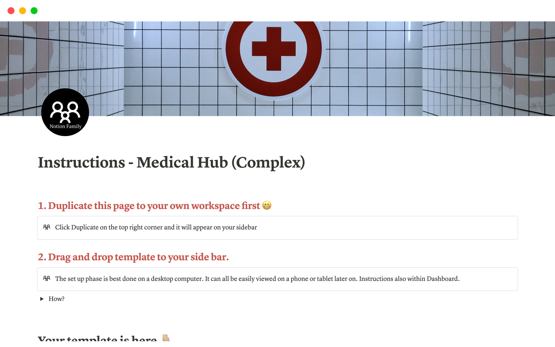 A template preview for Medical Hub (Complex)