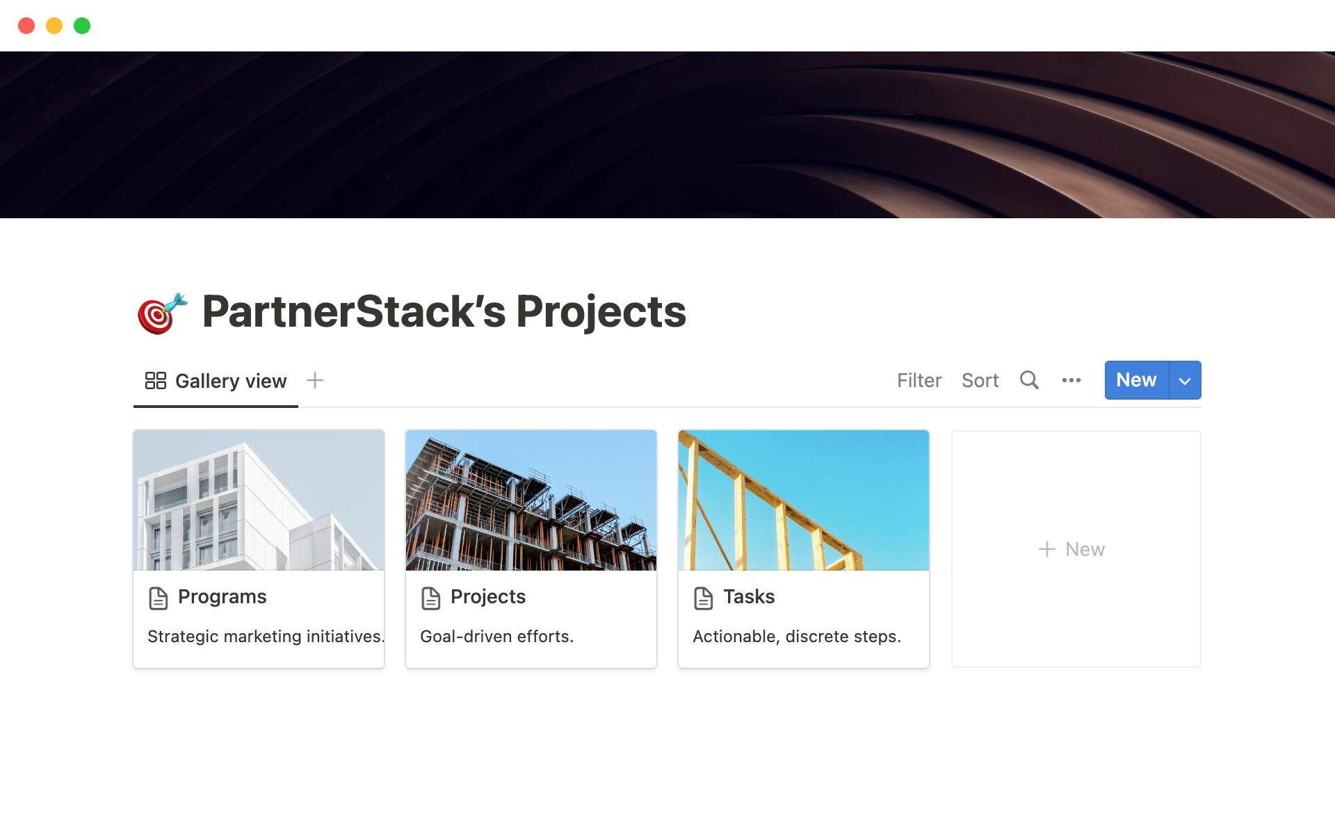 A template preview for PartnerStack's Projects