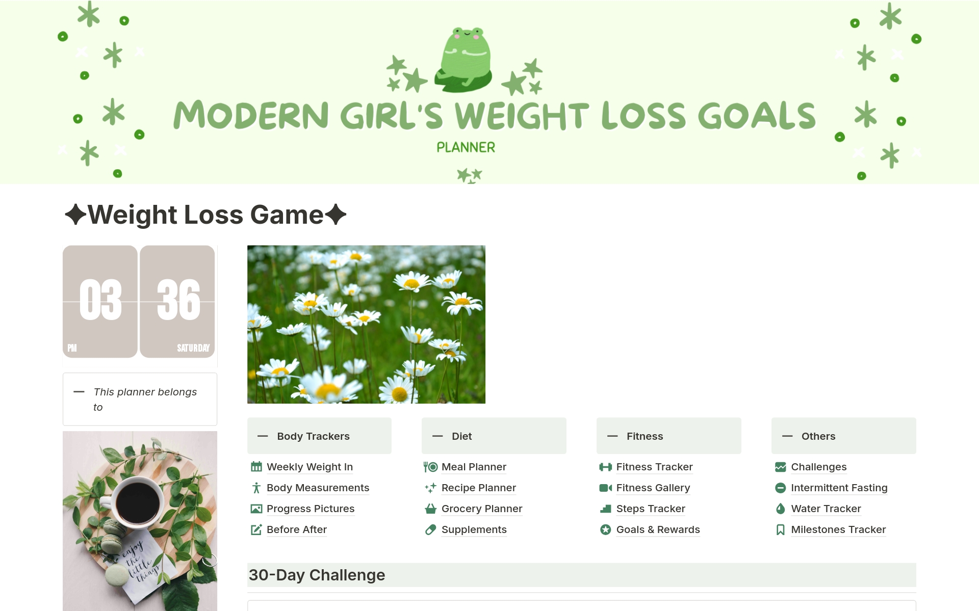 A template preview for Weight Loss Planner