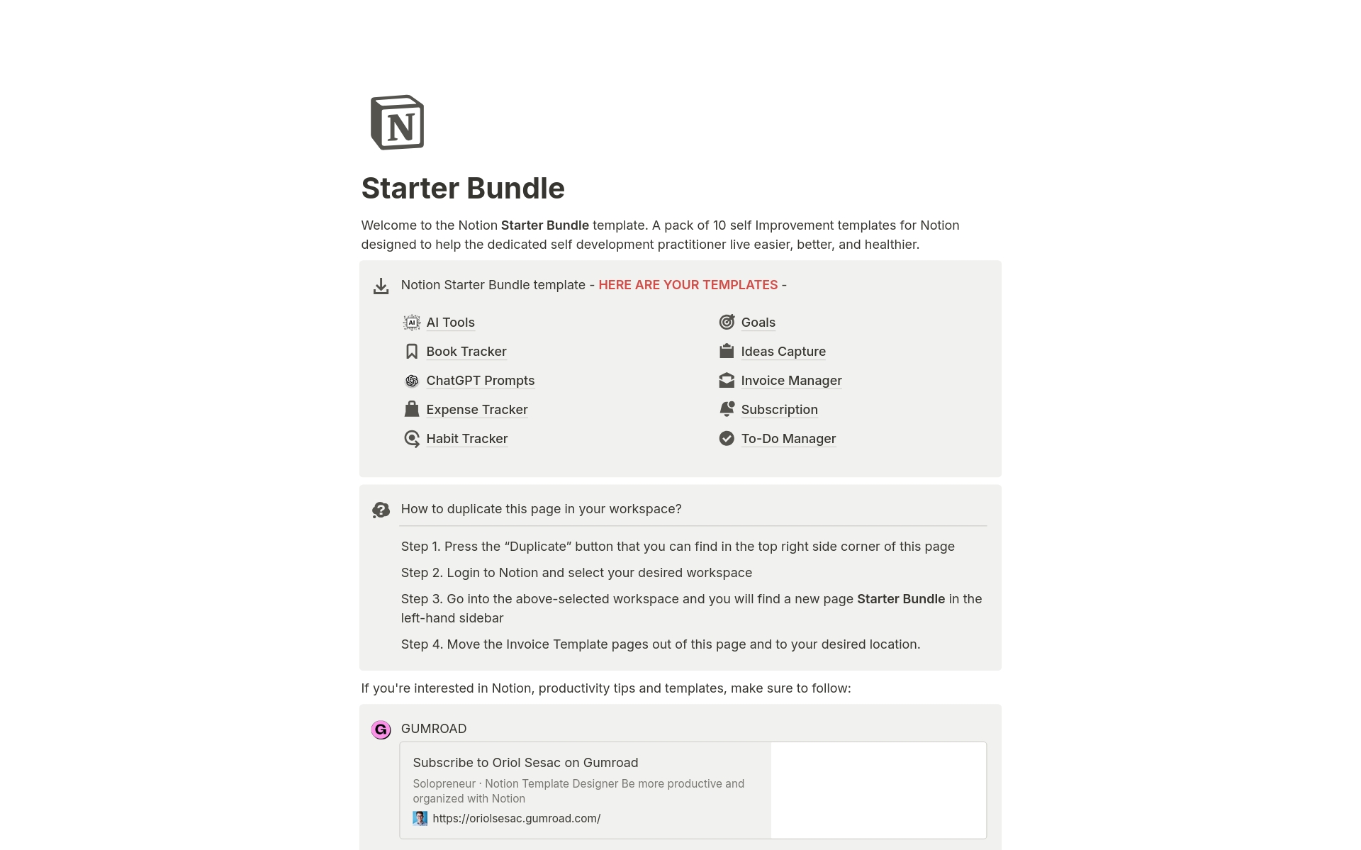 A template preview for Starter Bundle