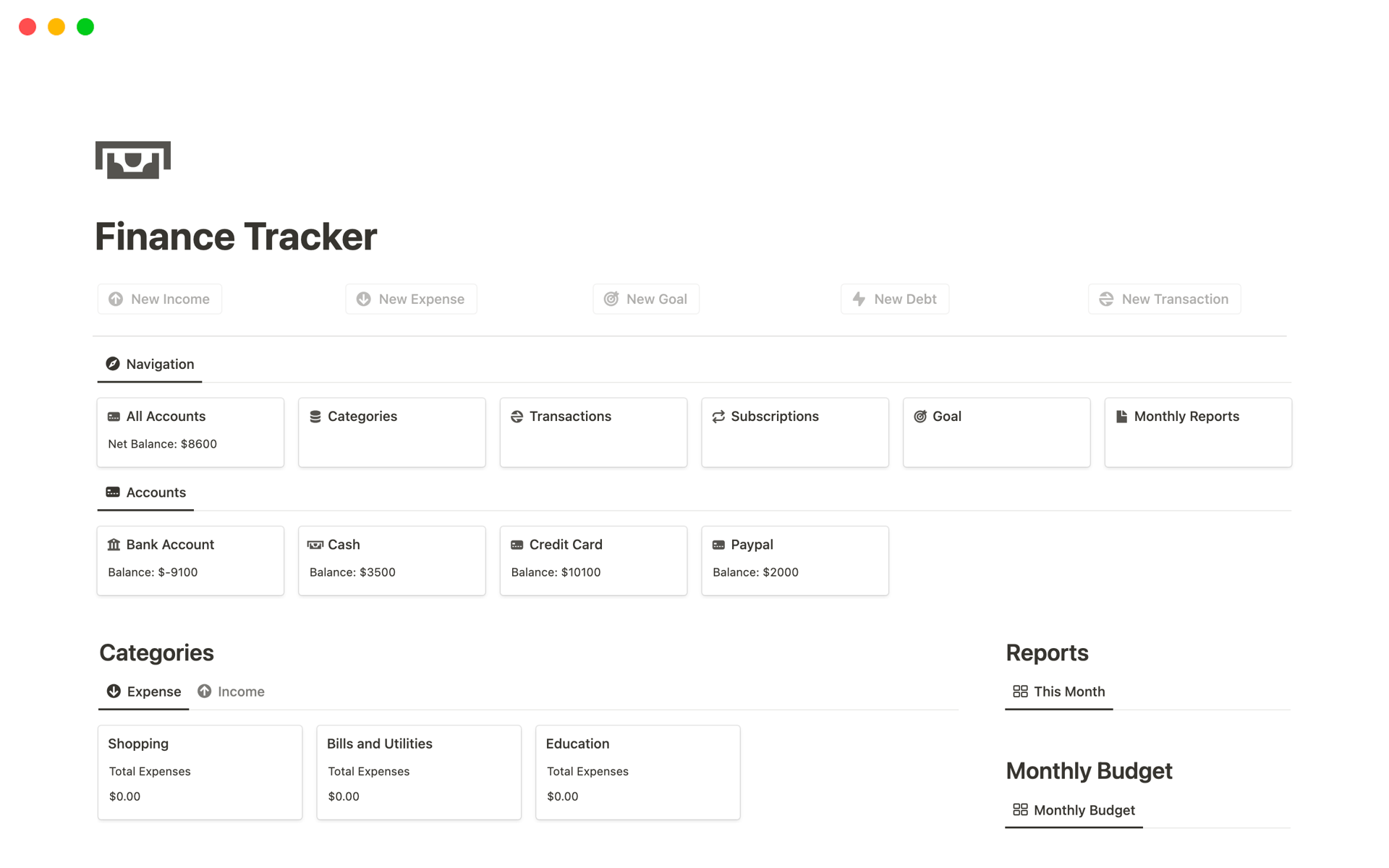 A complete Financial management system in Notion. Finance Tracker is an all-in-one system built in Notion that lets you easily manage and keep track of your finances.