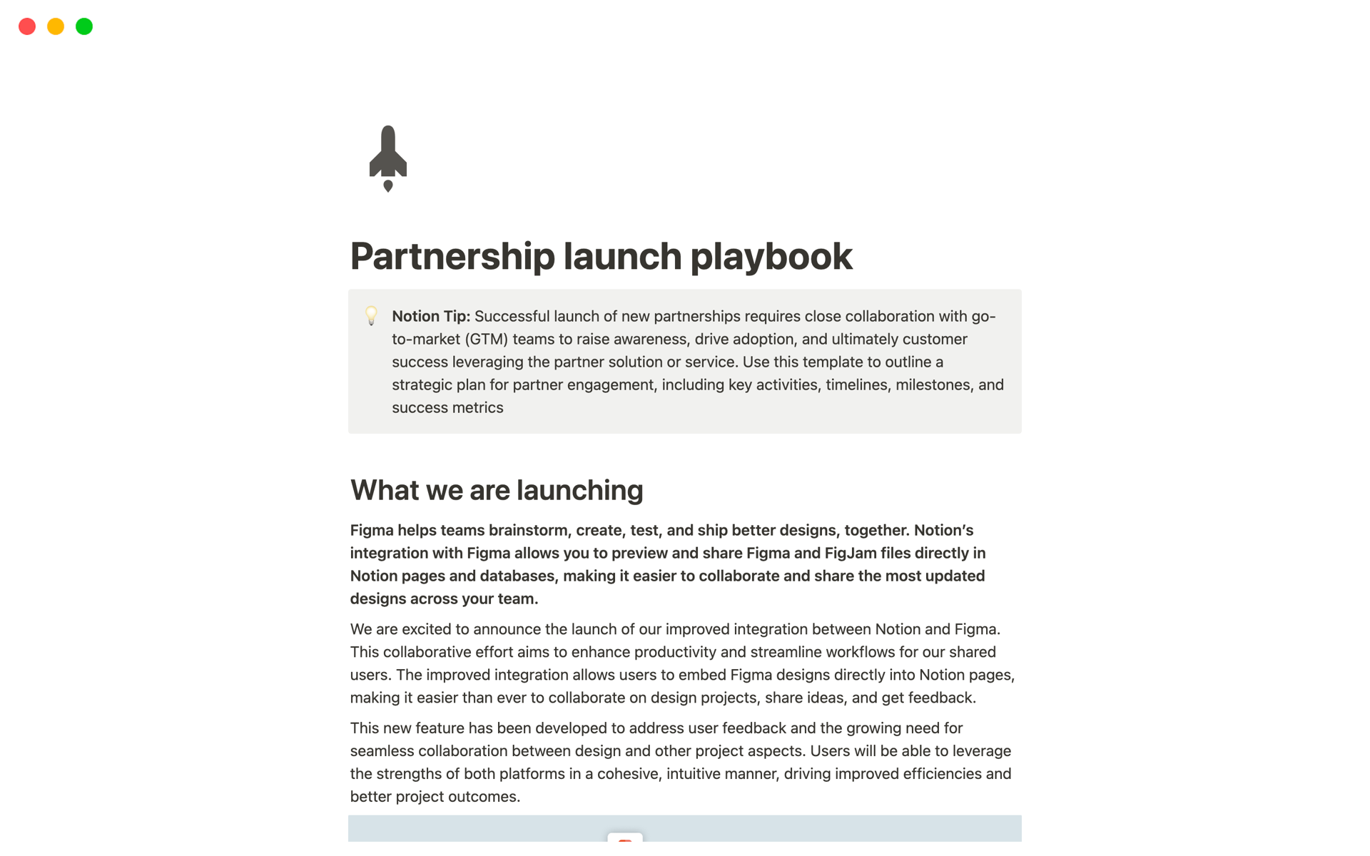 A template preview for Partnership launch playbook