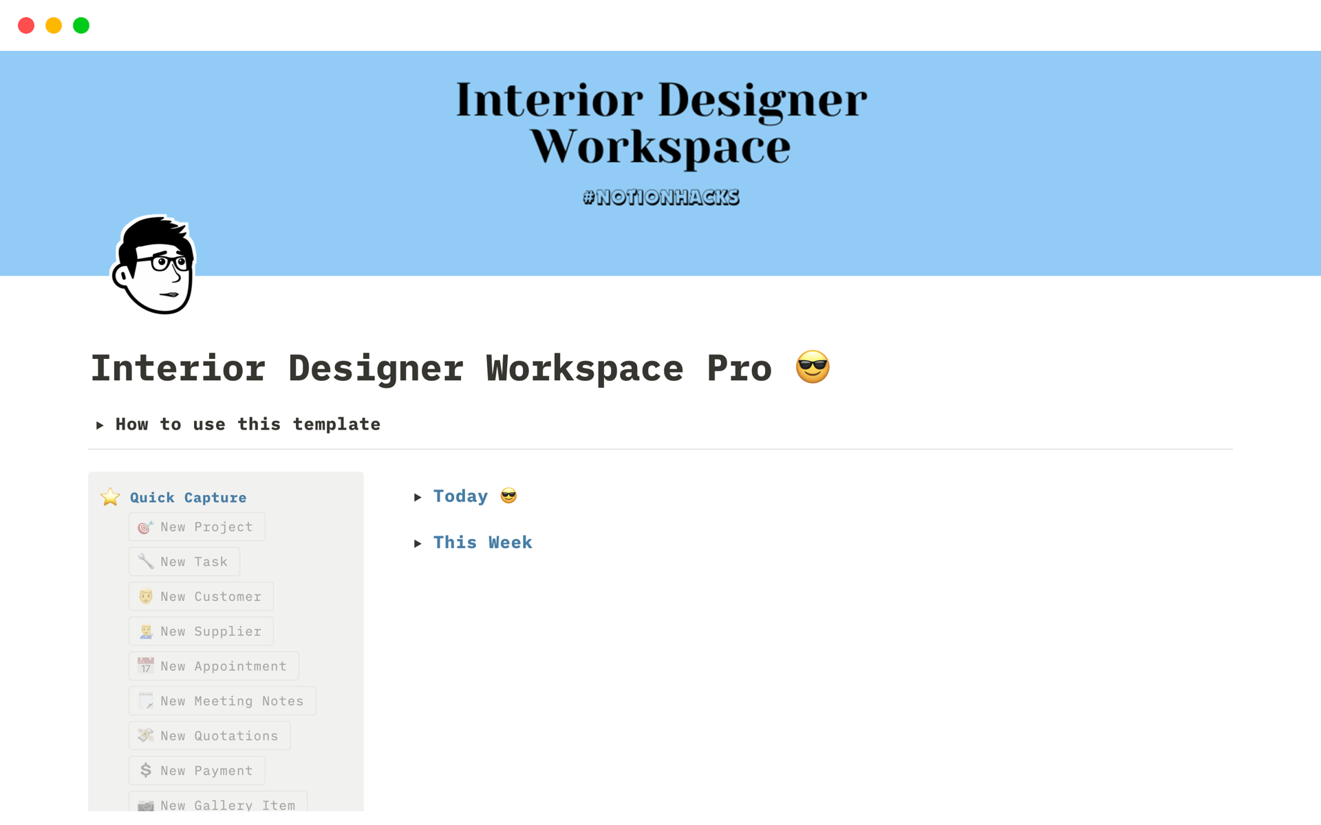 A template preview for Interior Designer Workspace Pro