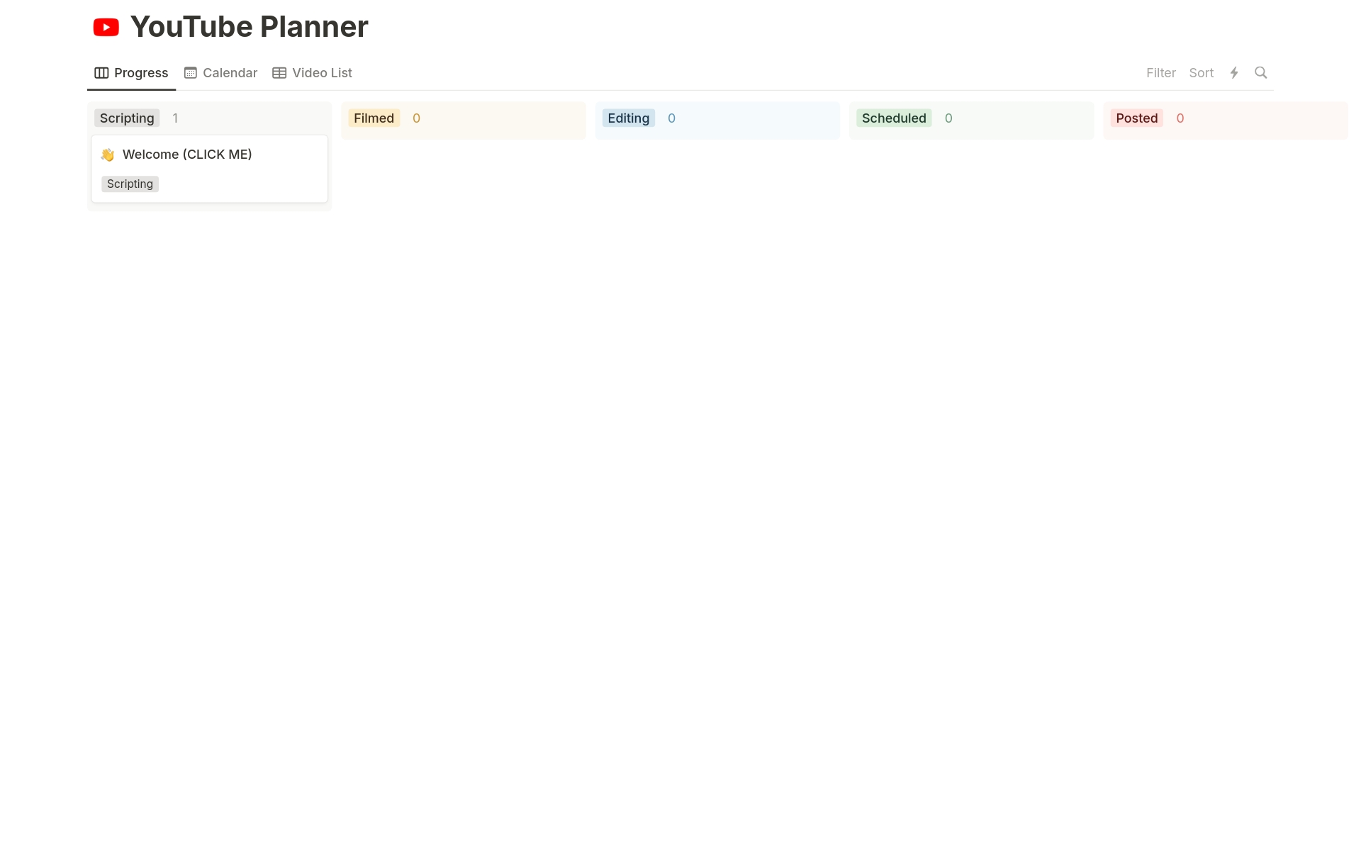A template preview for YouTube Planner