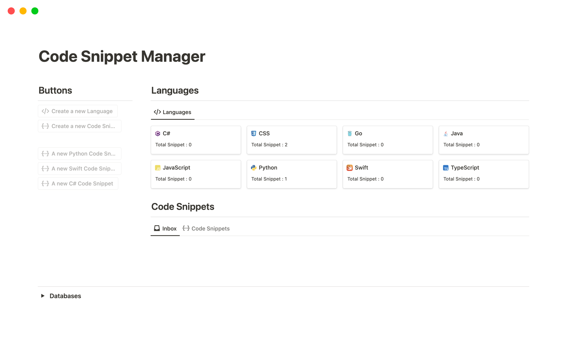 A template preview for Code Snippet Manager
