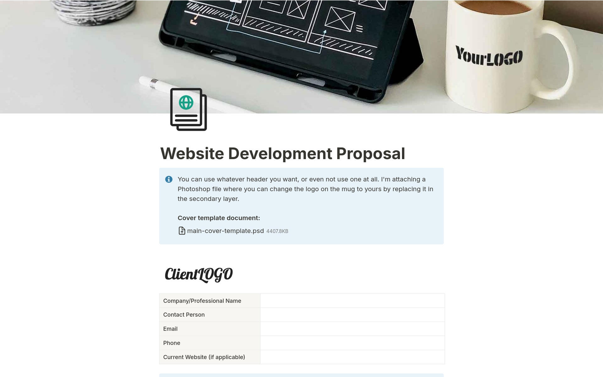 Eine Vorlagenvorschau für Website Development Proposal