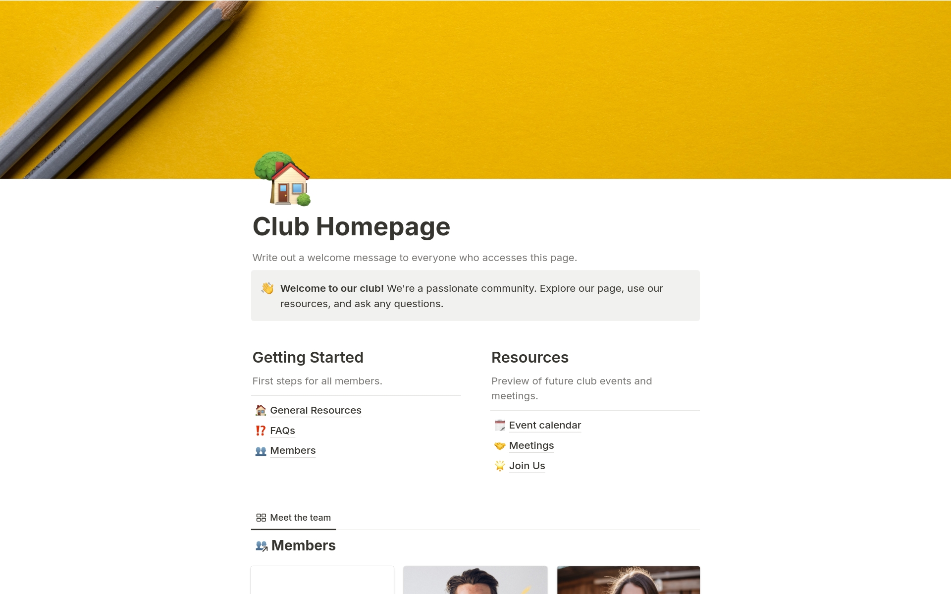 A template preview for Club Homepage