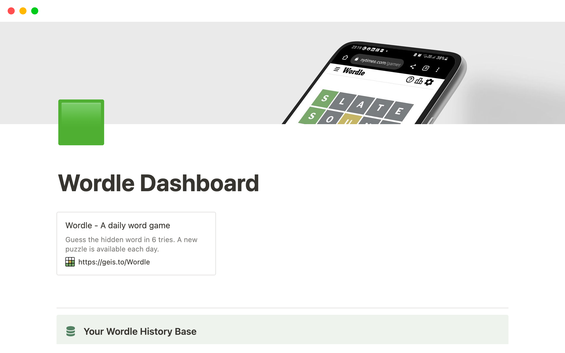 Vista previa de plantilla para Wordle Dashboard