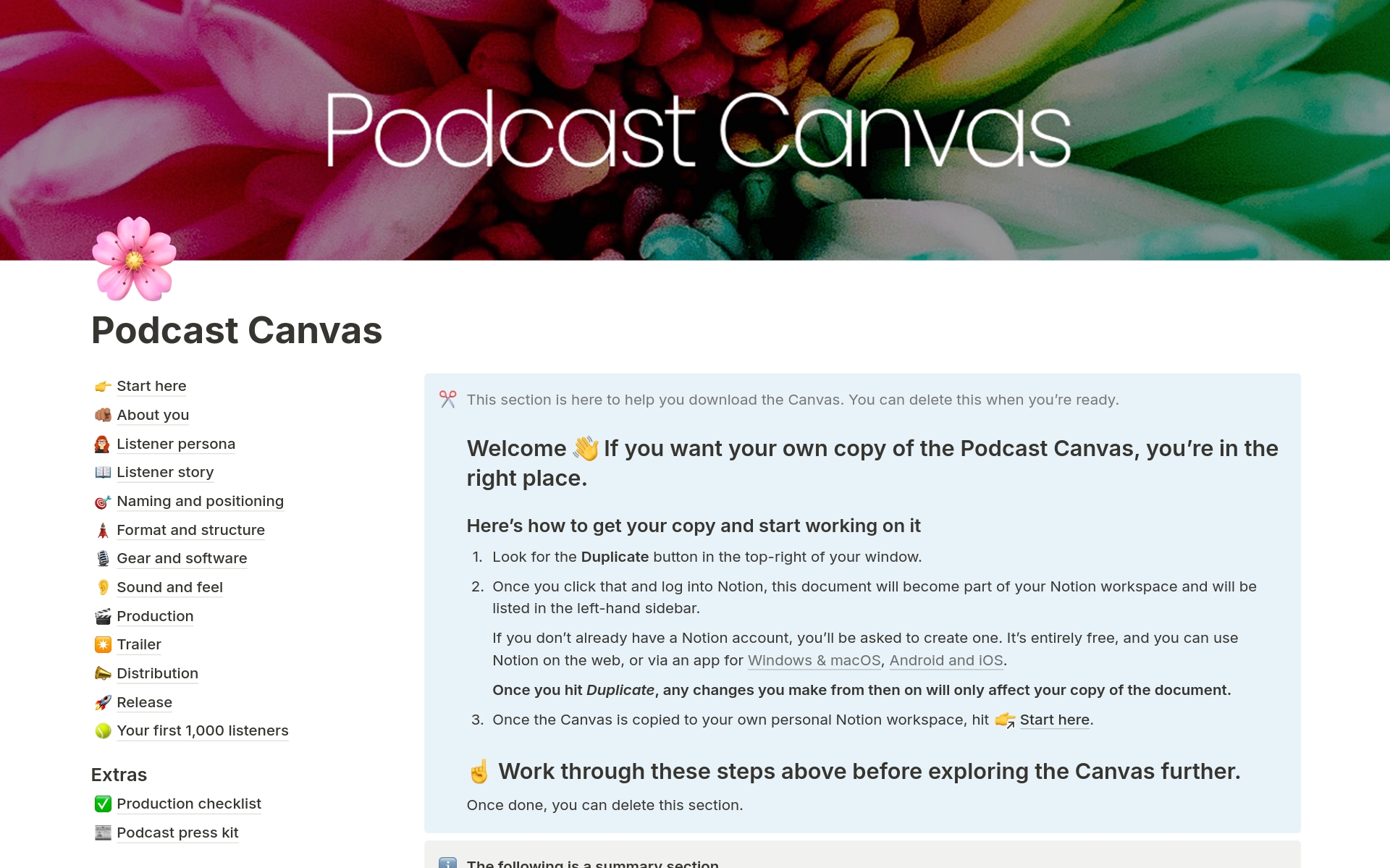 A template preview for The Podcast Canvas