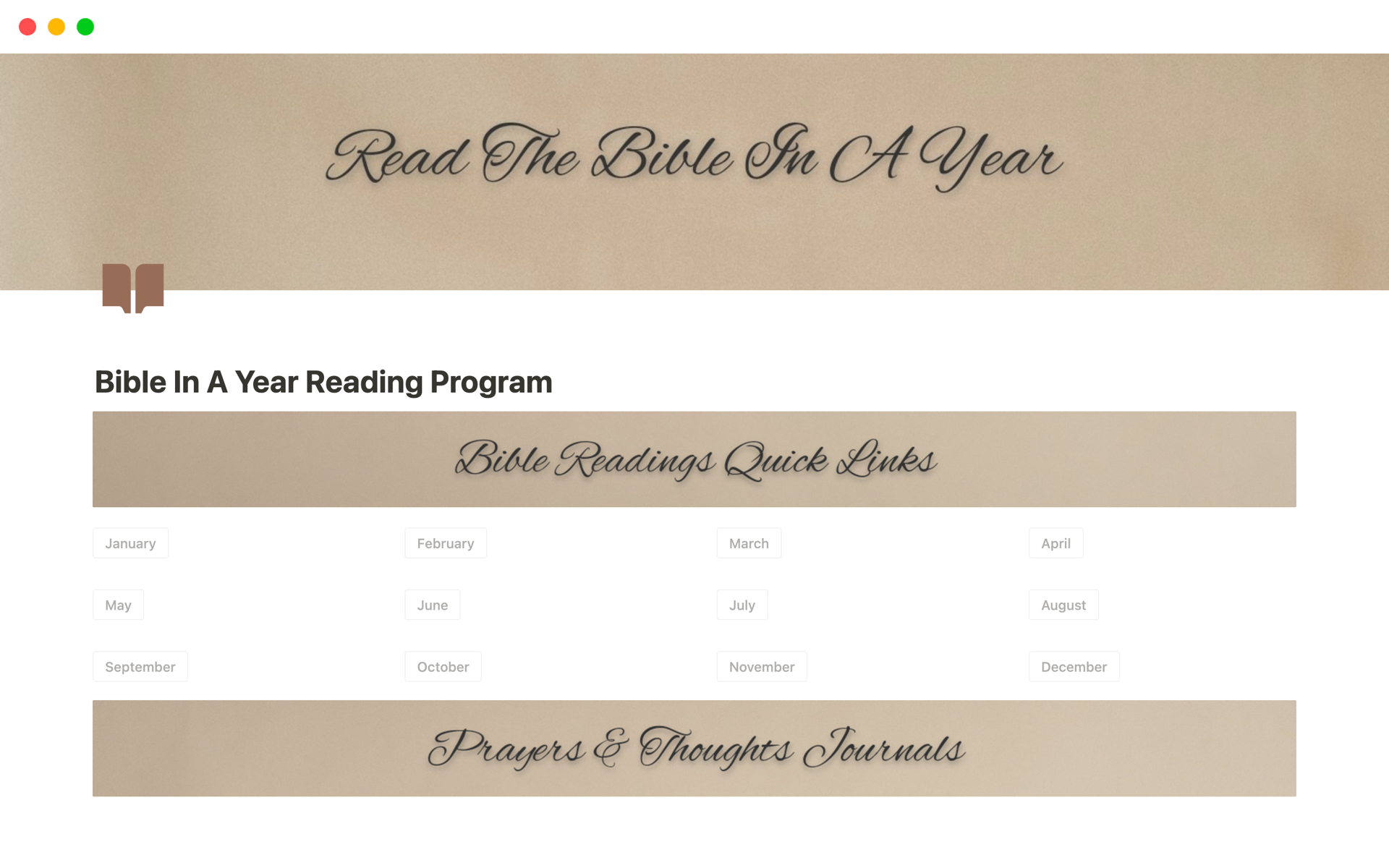 A template preview for Bible In A Year Reading Program