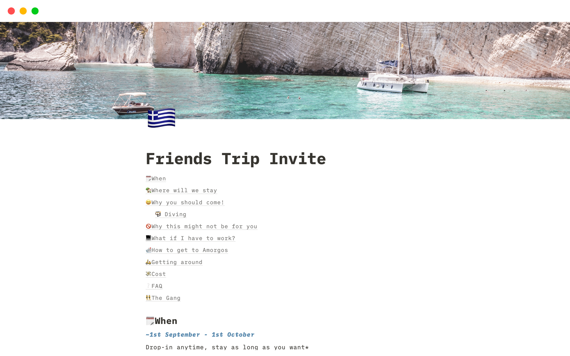 Invite for friends to join an epic trip