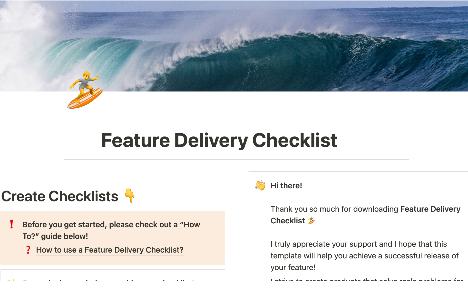 Feature Delivery Checklist by Myron Notion Template