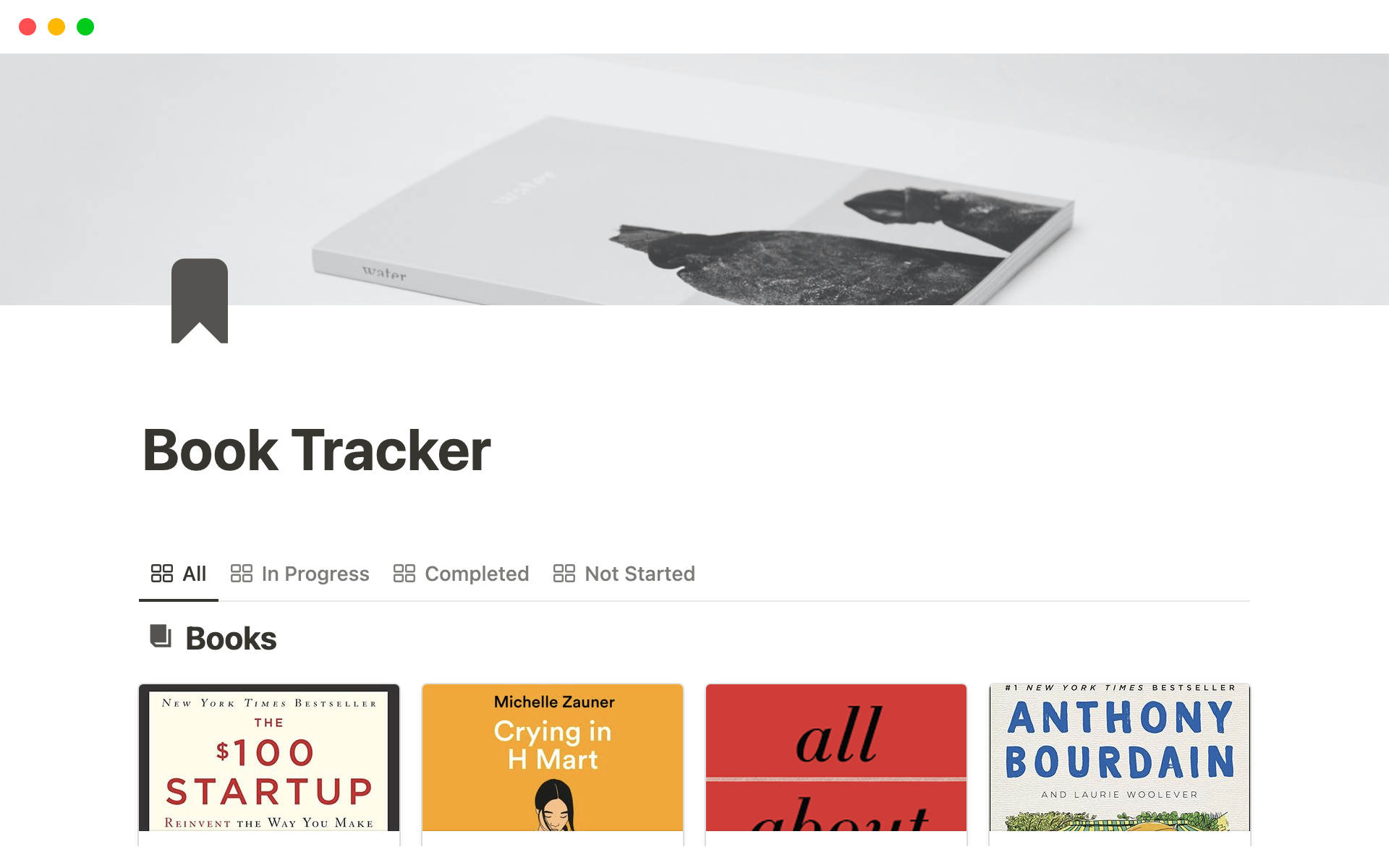 A template preview for Notion Book Tracker Template